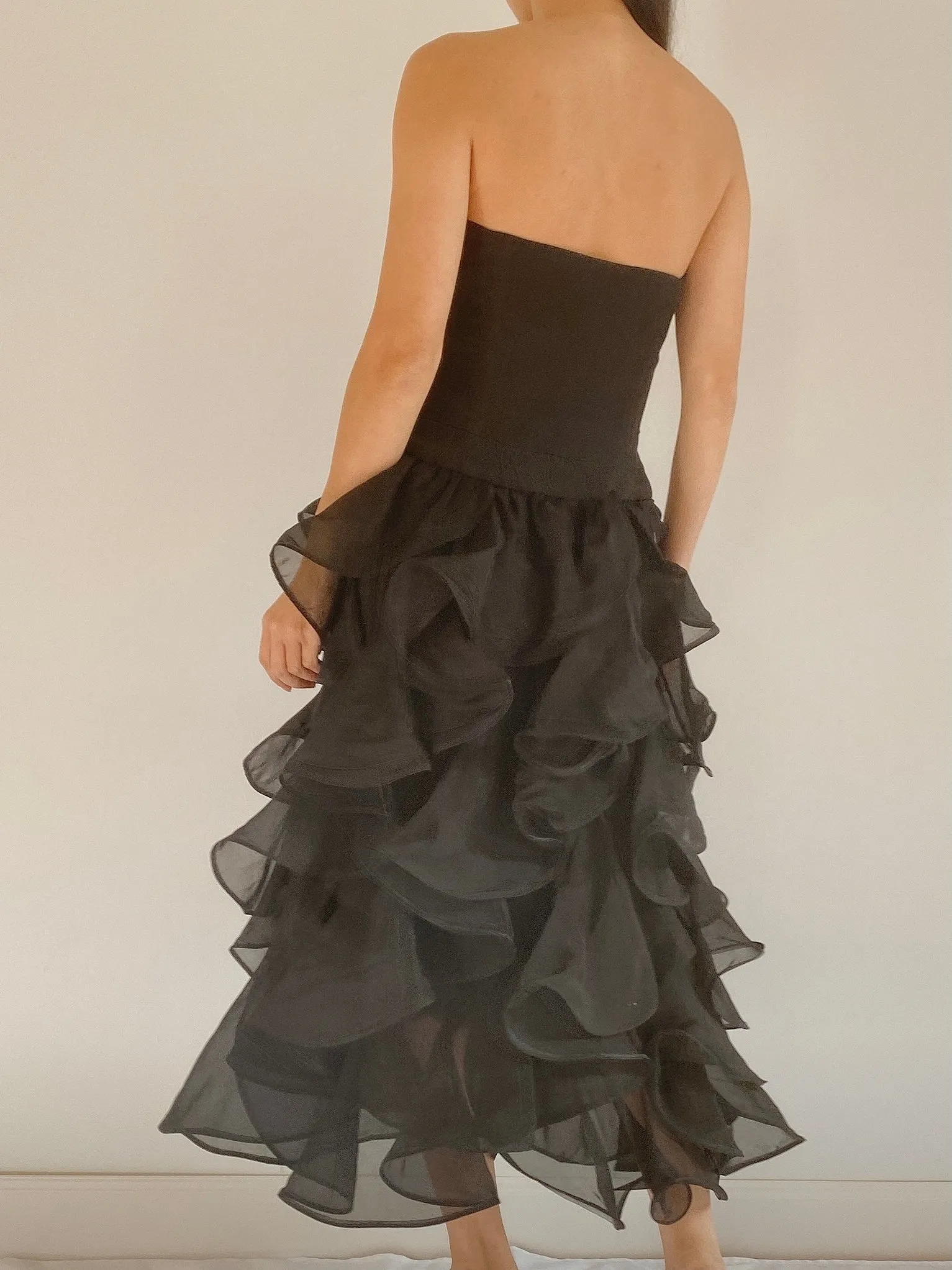 Vintage Black Ruffle Organza Dress -  S
