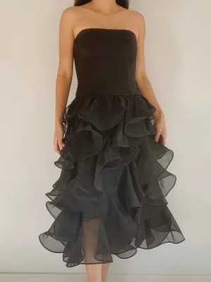 Vintage Black Ruffle Organza Dress -  S