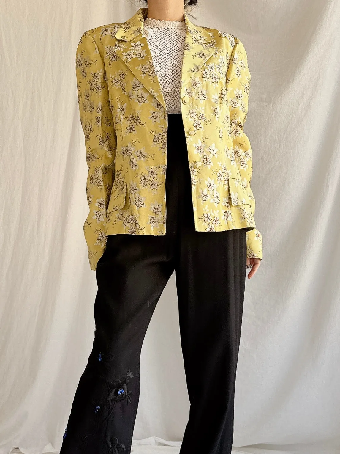 Vintage Chartreuse Silk Blazer - S/M