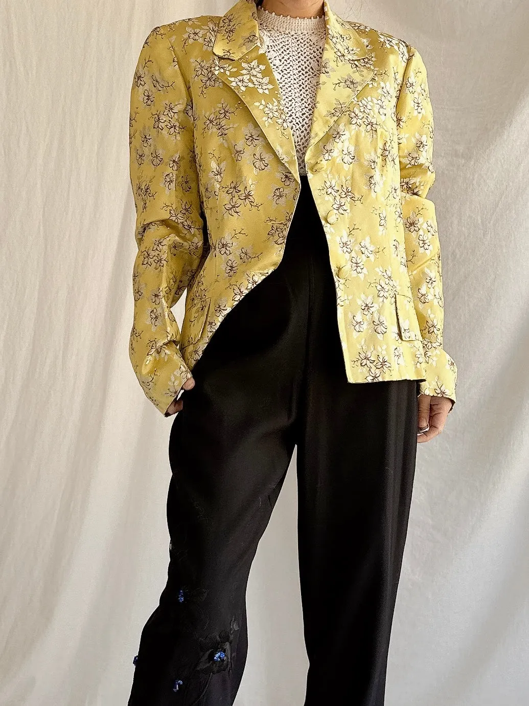 Vintage Chartreuse Silk Blazer - S/M