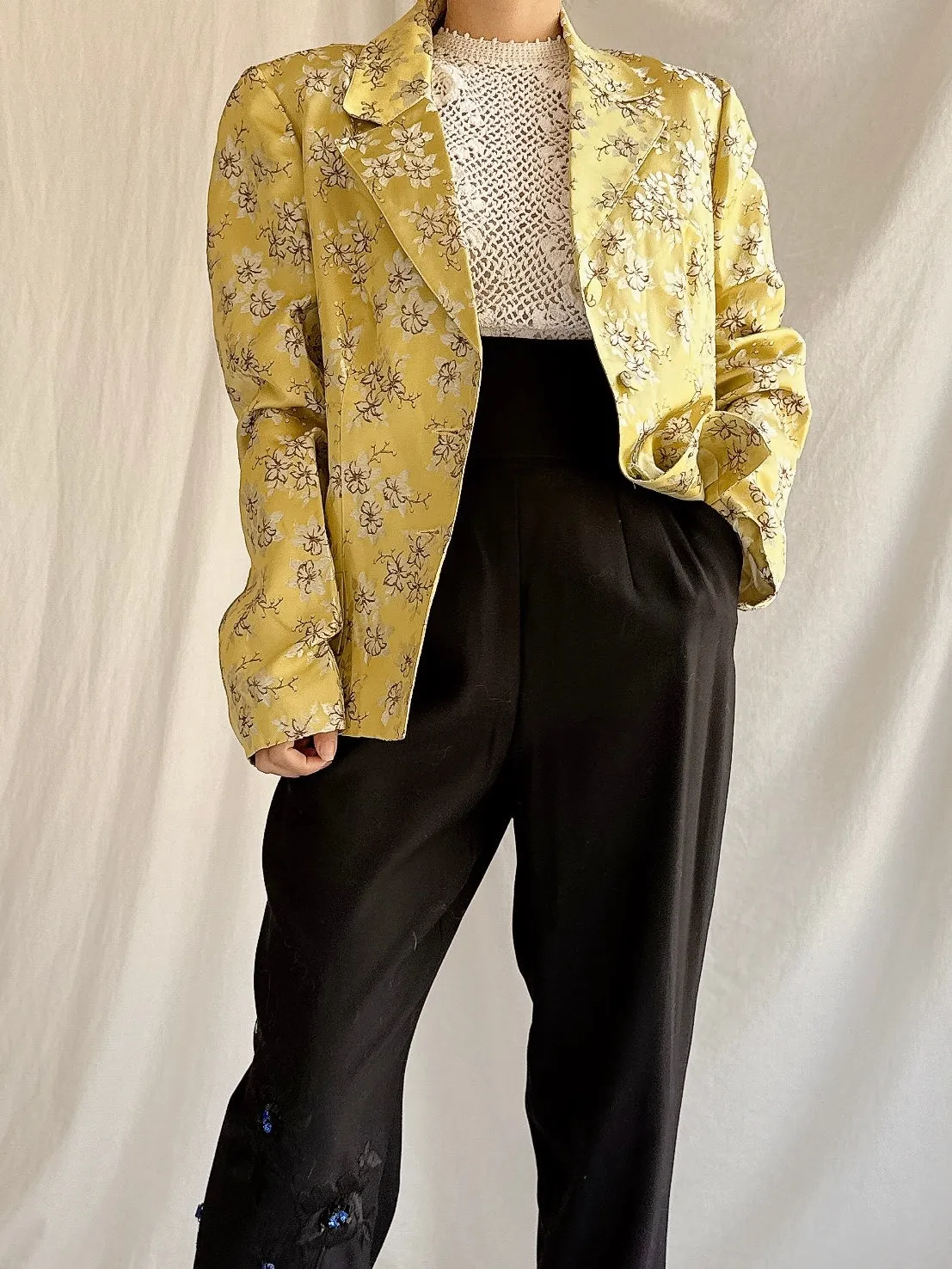 Vintage Chartreuse Silk Blazer - S/M