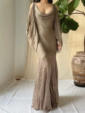Vintage Cocoa Silk Bias Dress - S/M