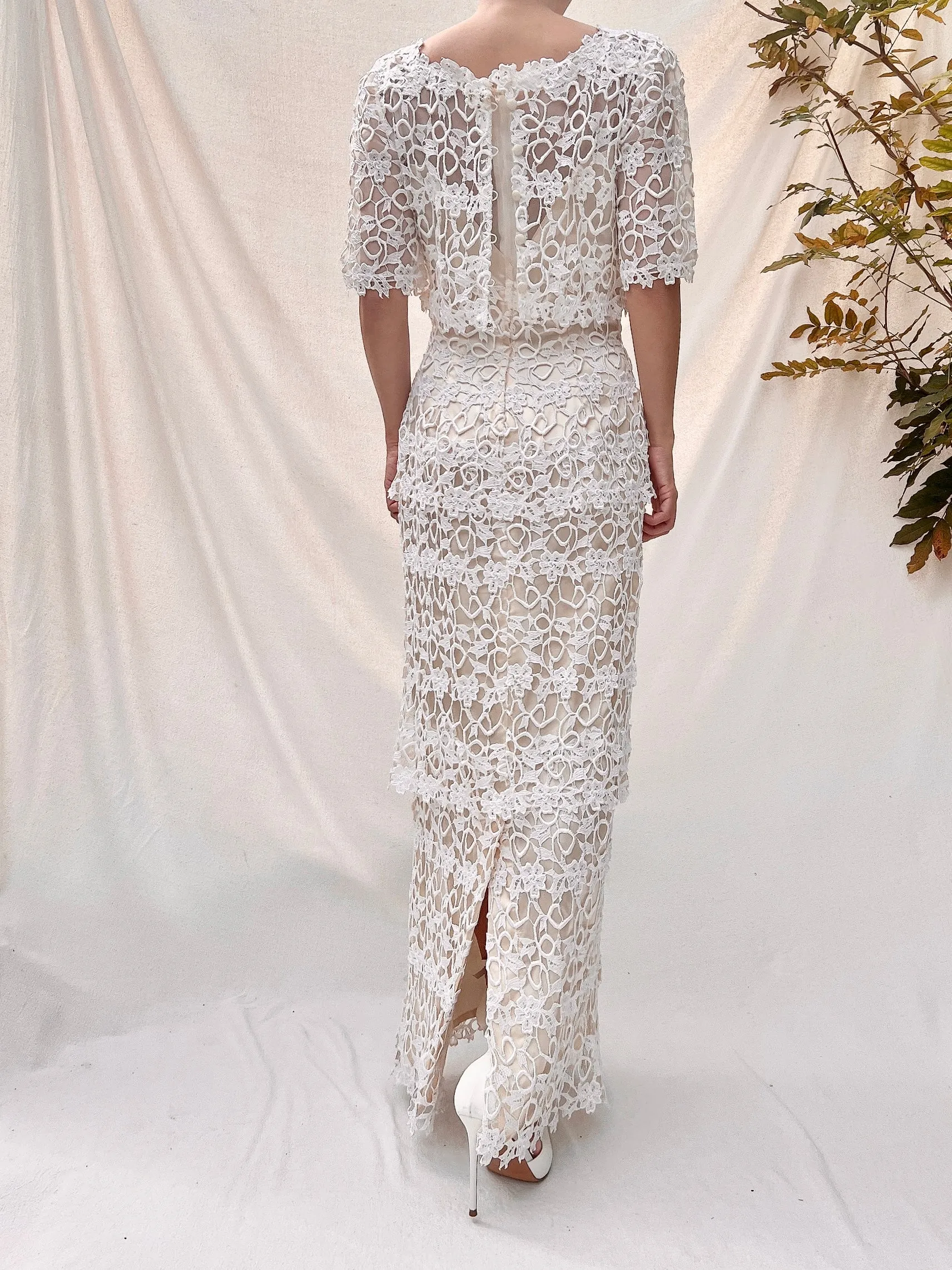 Vintage Embroidery Lace Dress - S