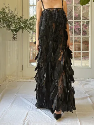 Vintage Feather and Lace Gown - S/M