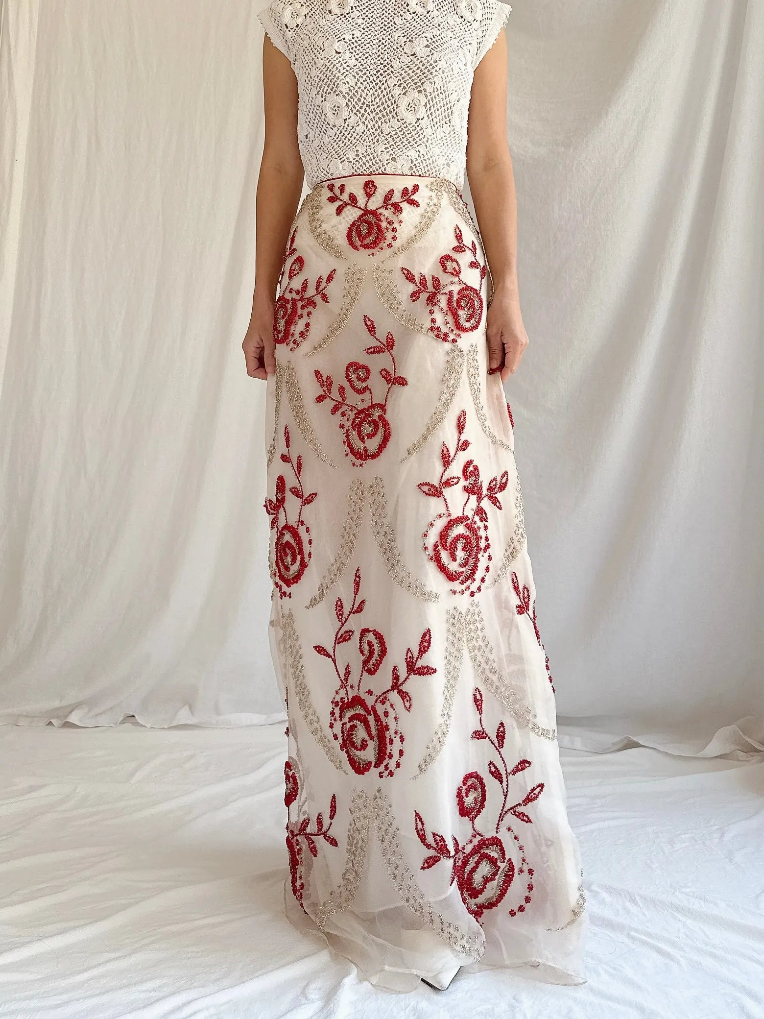 Vintage Handmade Beaded Organza Skirt - 28