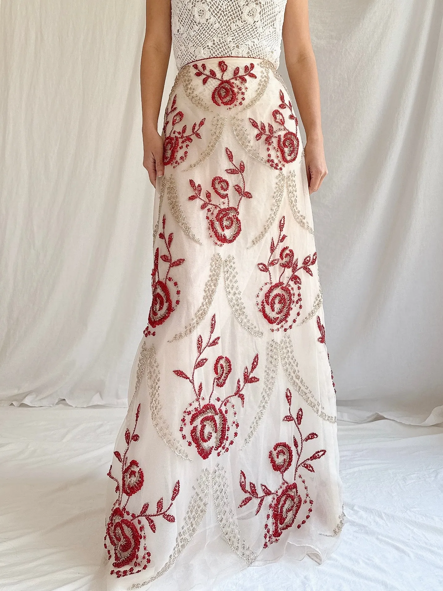 Vintage Handmade Beaded Organza Skirt - 28
