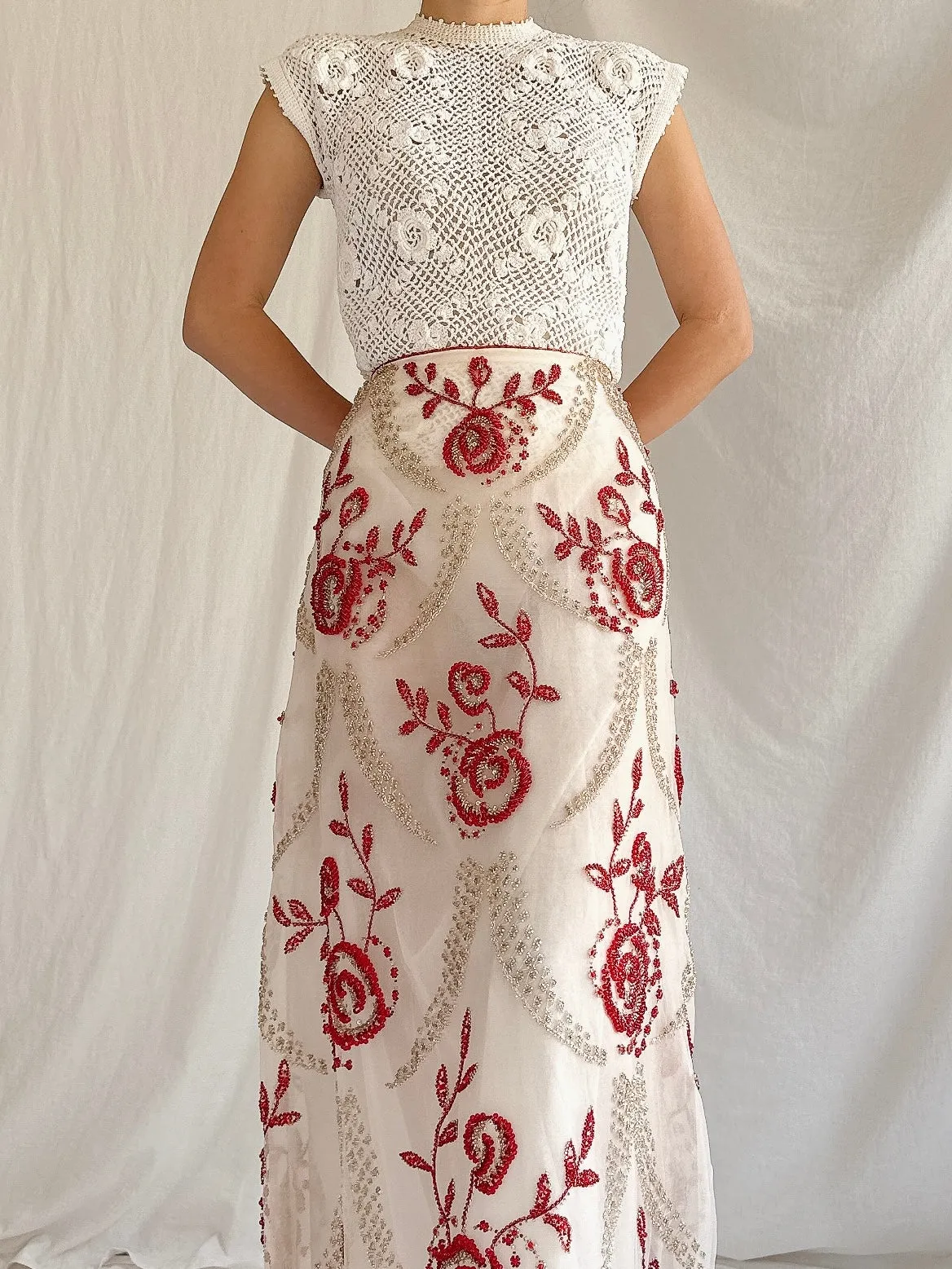 Vintage Handmade Beaded Organza Skirt - 28