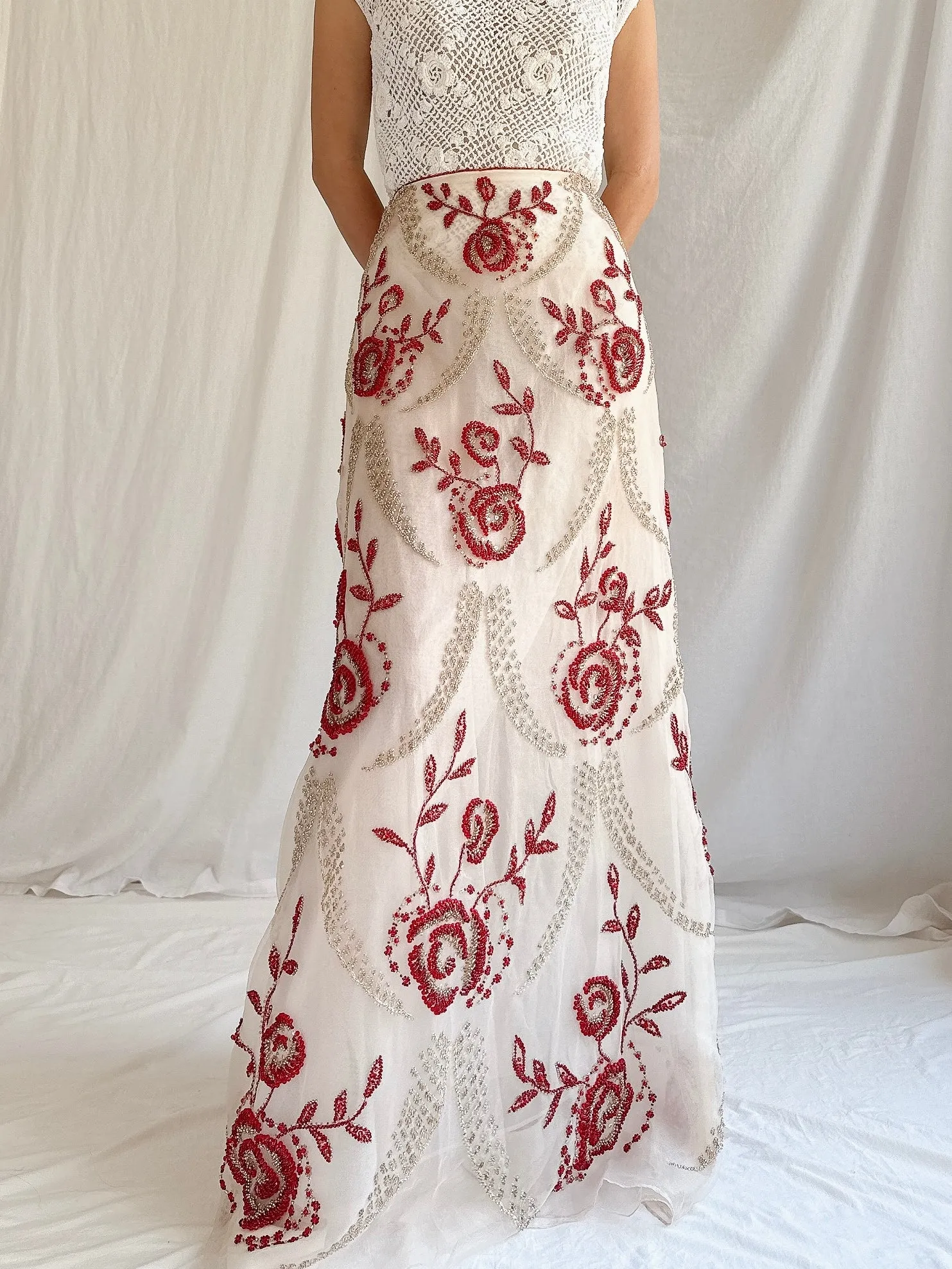 Vintage Handmade Beaded Organza Skirt - 28