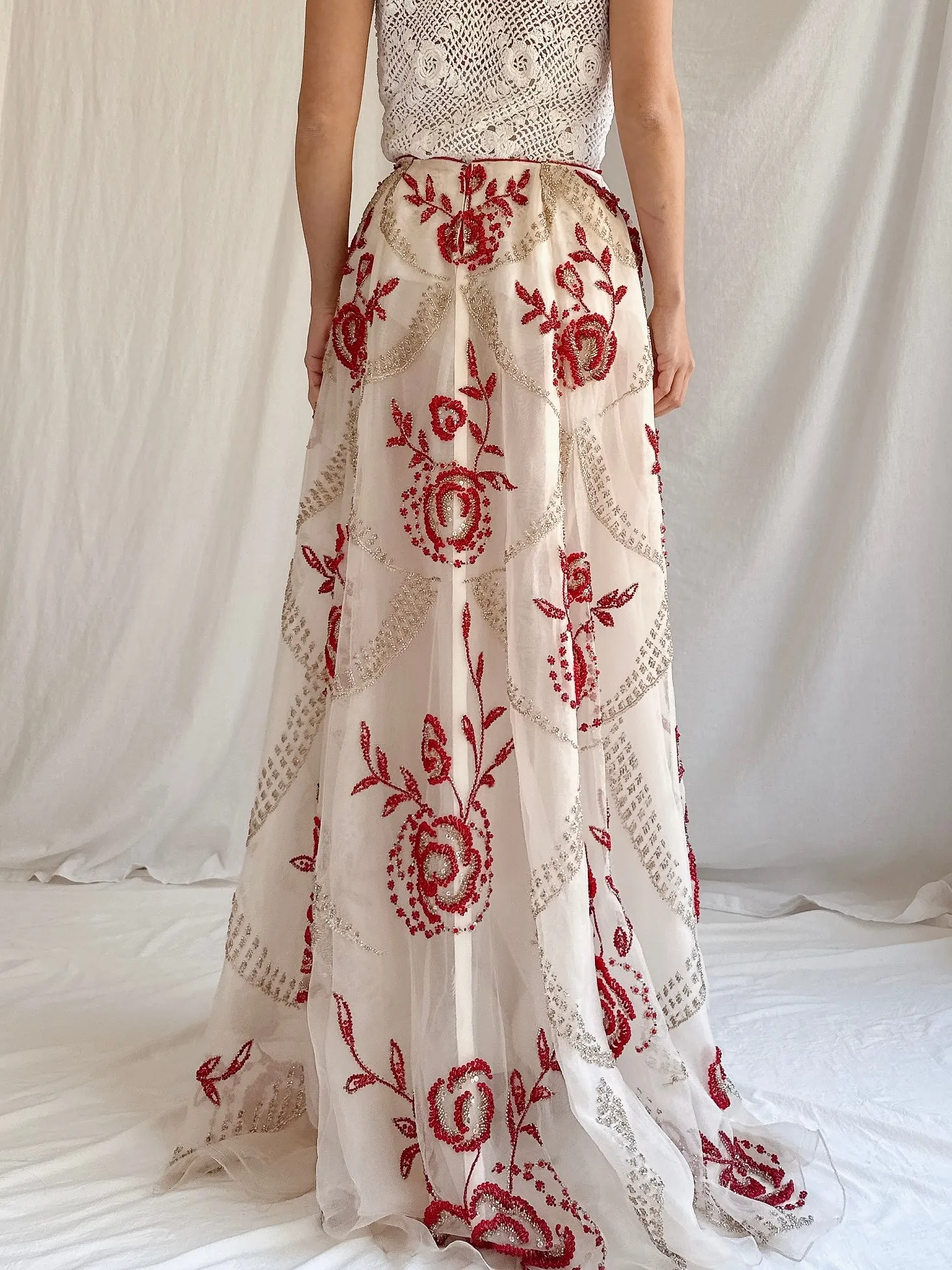 Vintage Handmade Beaded Organza Skirt - 28