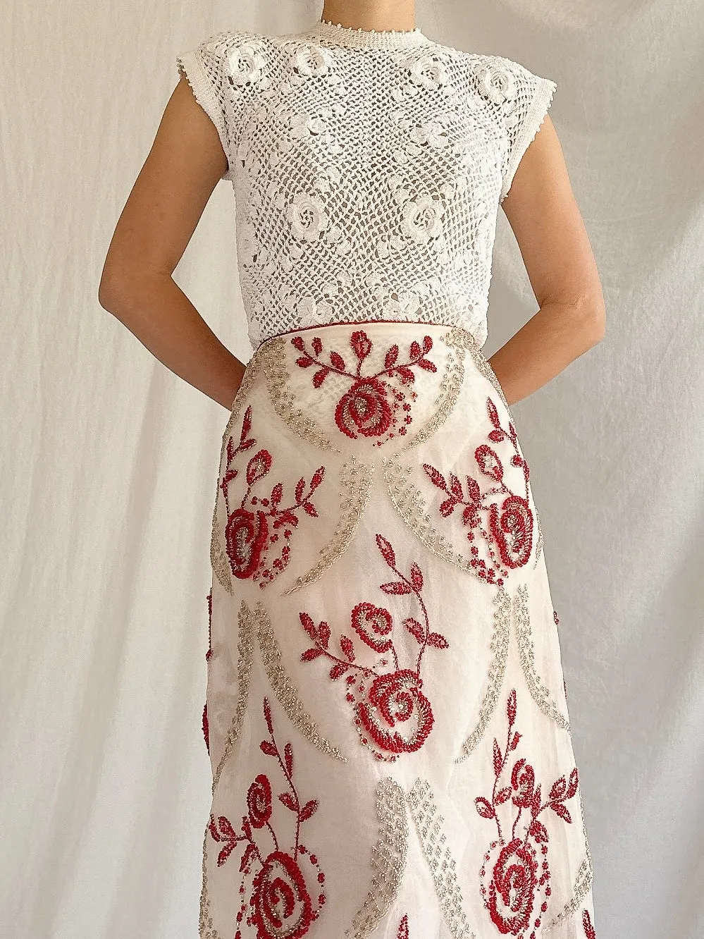 Vintage Handmade Beaded Organza Skirt - 28