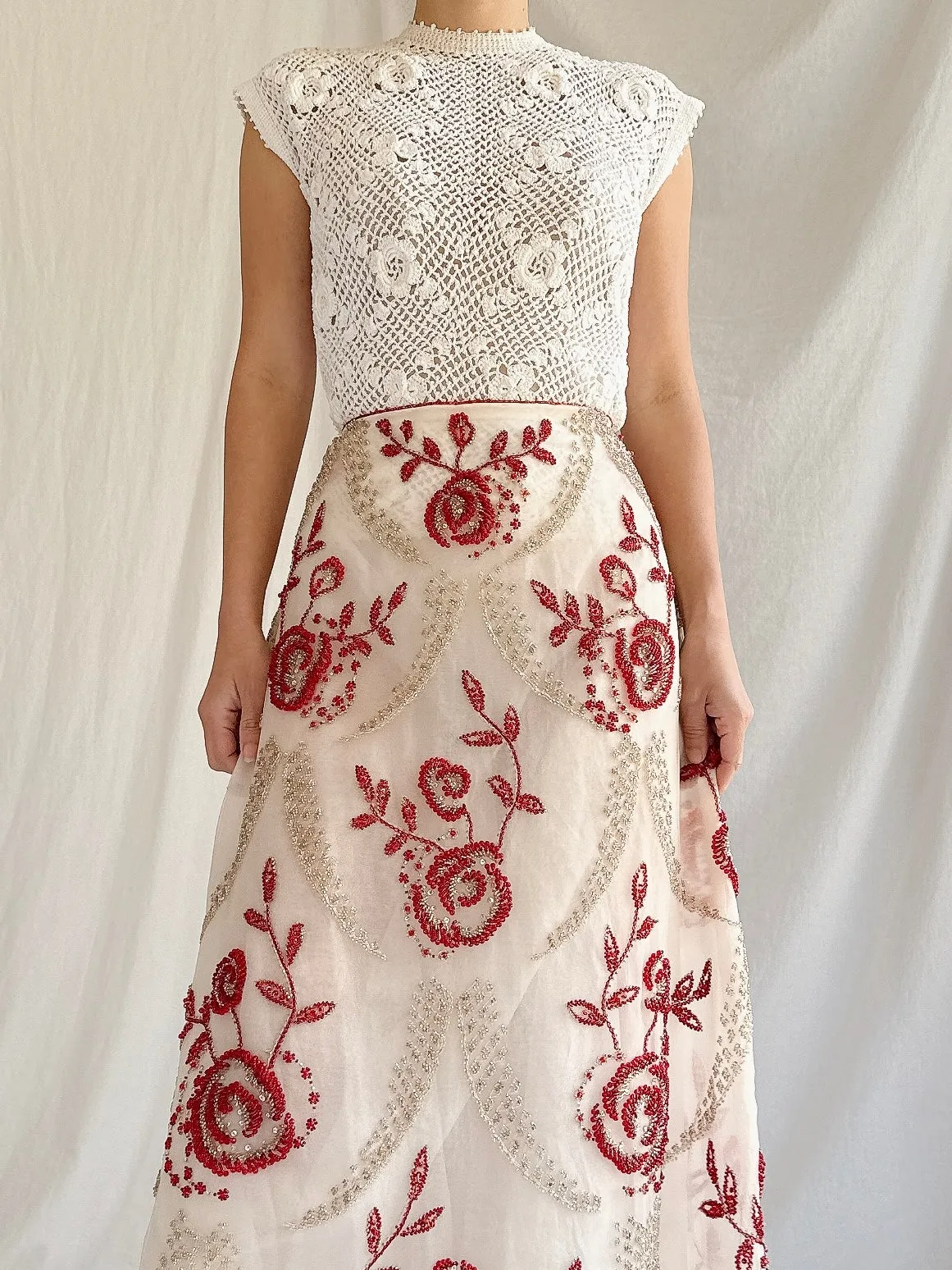 Vintage Handmade Beaded Organza Skirt - 28