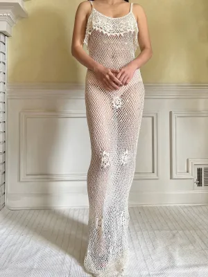Vintage Ivory Beaded  Crochet Dress - S-M