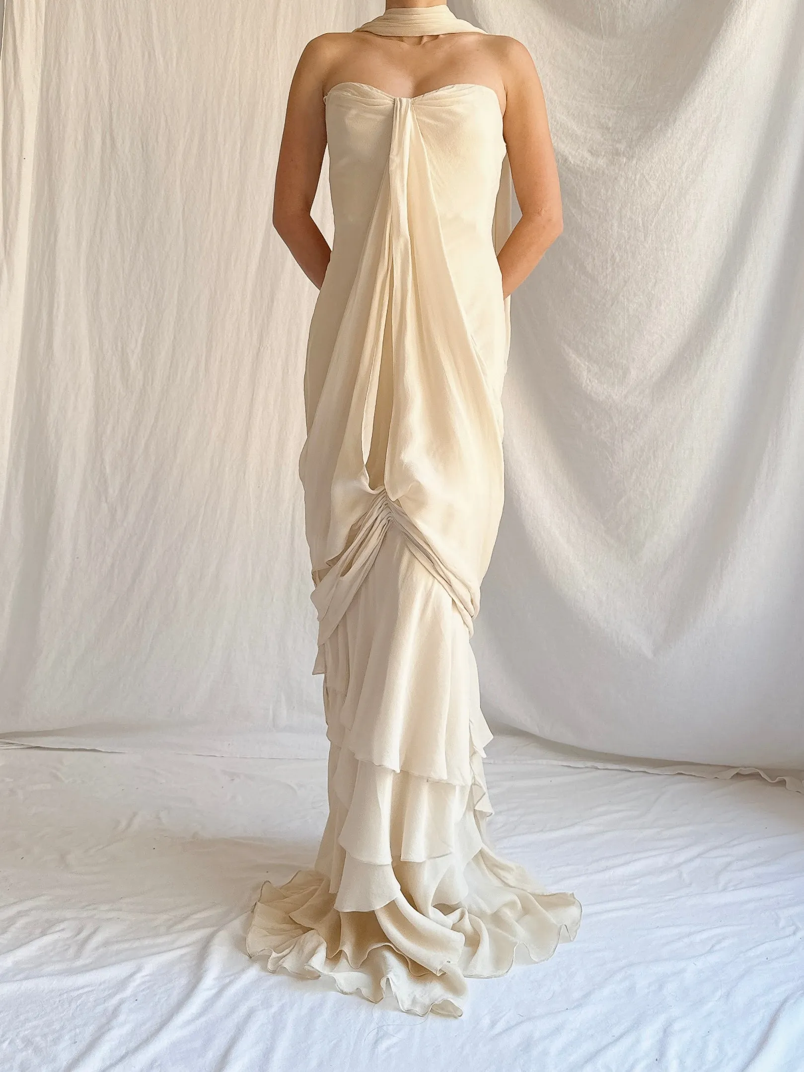 Vintage J Mendel Silk Draped Gown - S