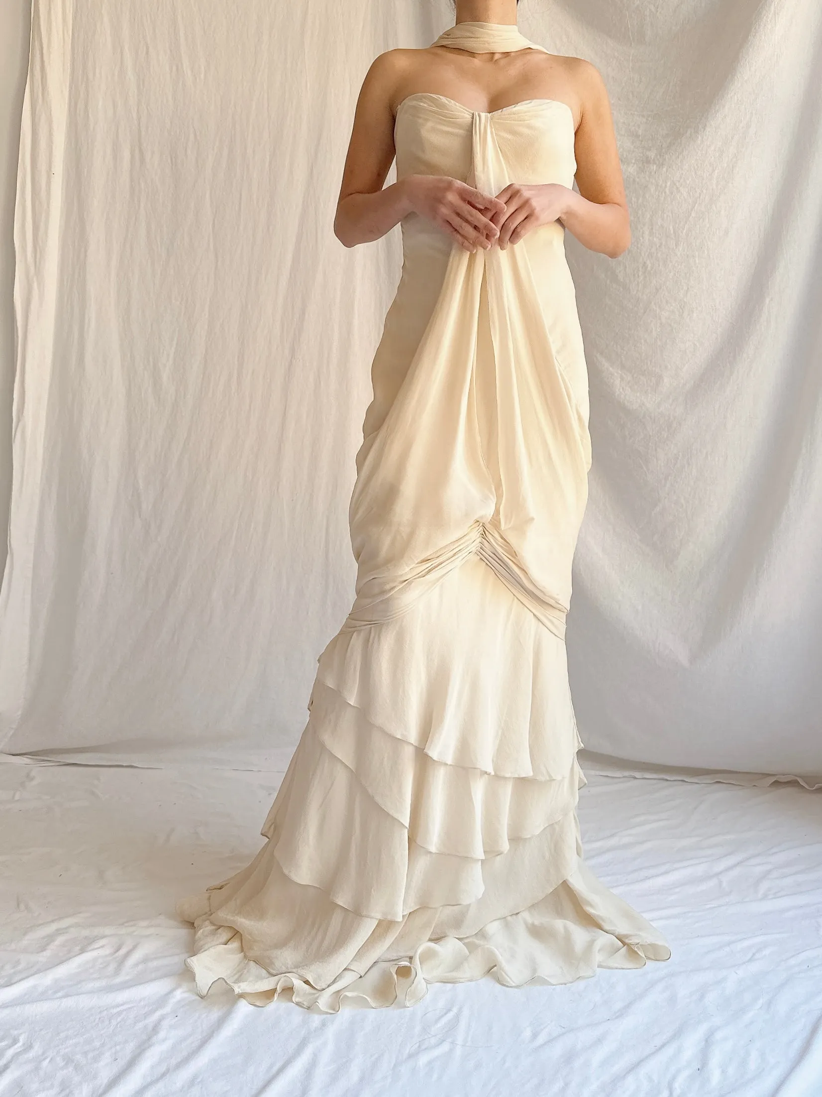 Vintage J Mendel Silk Draped Gown - S