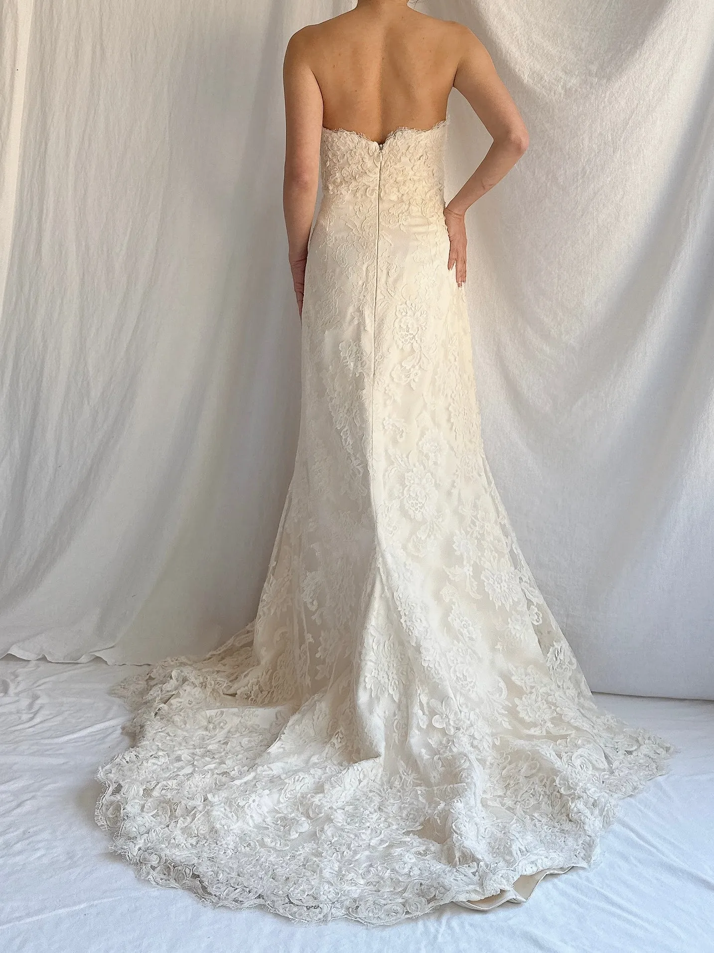 Vintage Modern Trousseau Silk Lace Gown - M/10