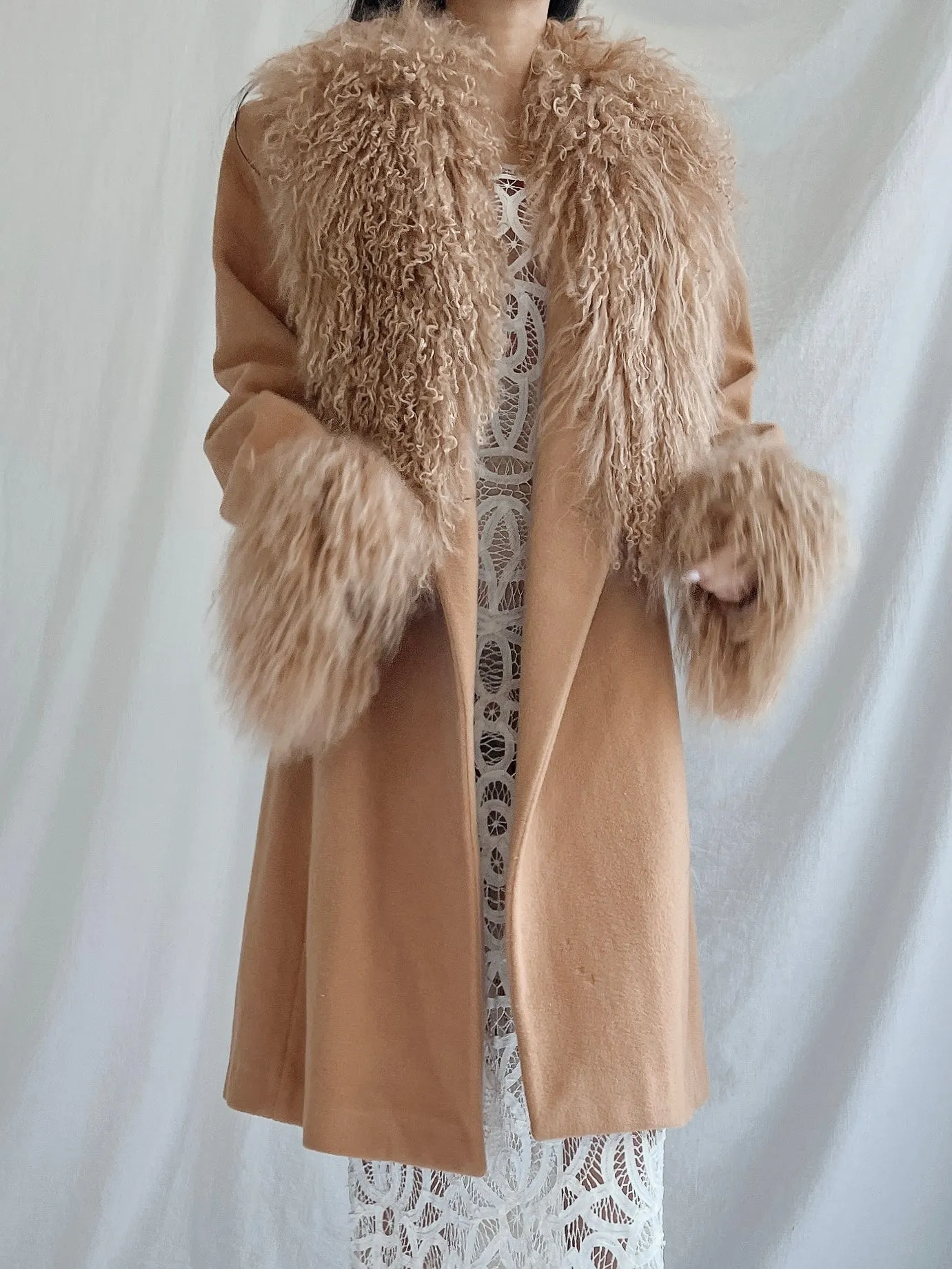 Vintage Mongolian Collar Camel Coat - M
