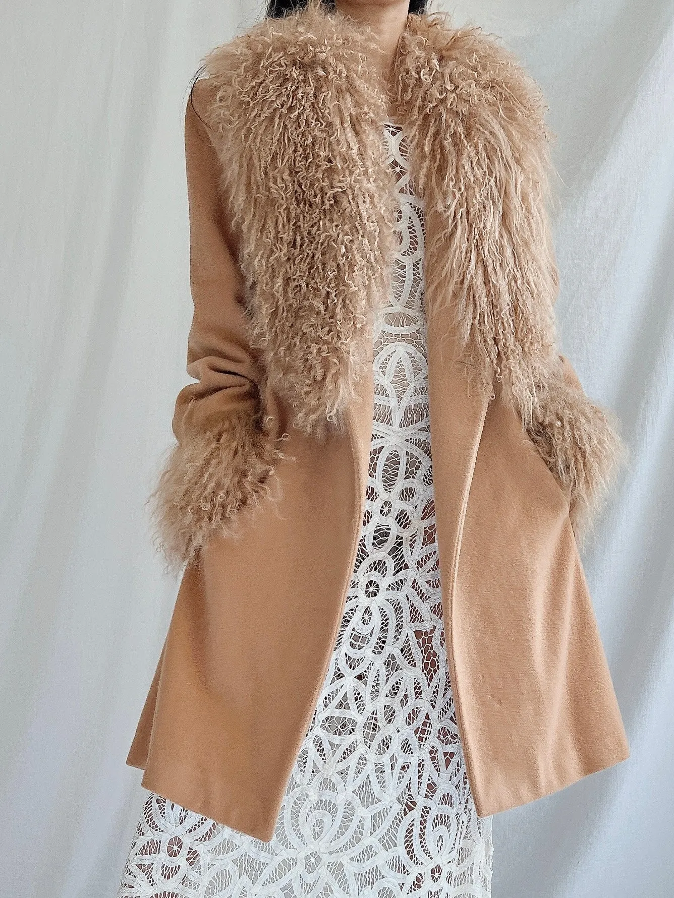 Vintage Mongolian Collar Camel Coat - M