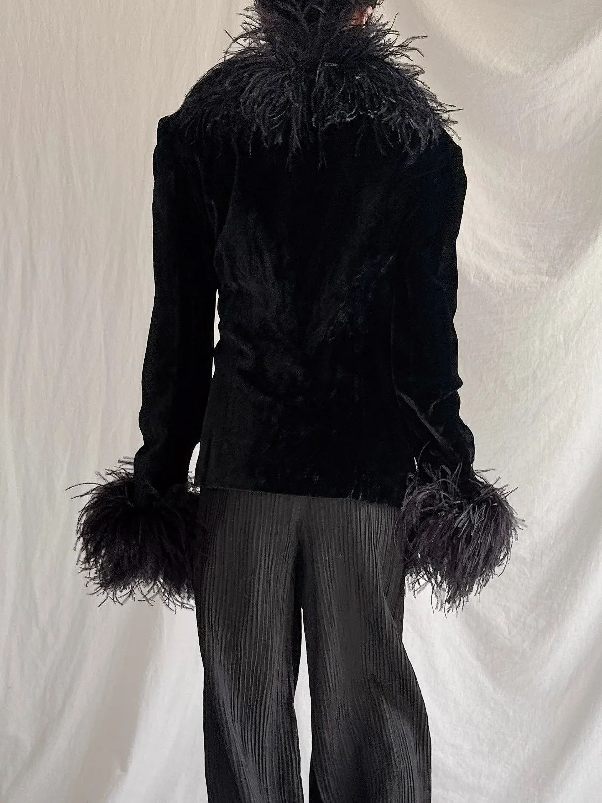 Vintage Paola Baccini Italy Ostrich Feather Silk Velvet Jacket - M/L