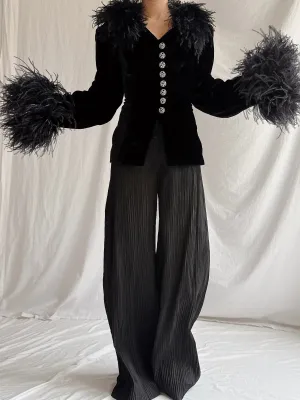 Vintage Paola Baccini Italy Ostrich Feather Silk Velvet Jacket - M/L