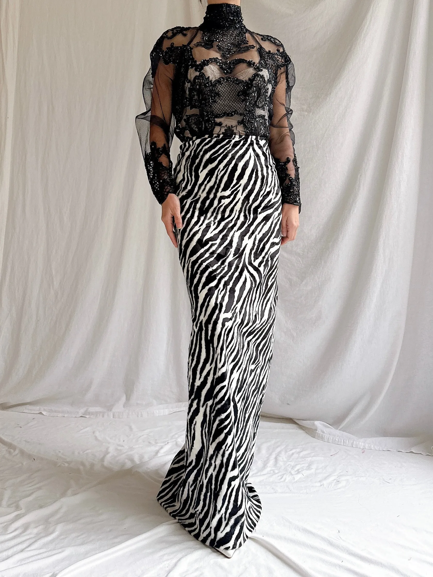 Vintage Paola Baccini Italy Zebra Velvet Skirt - L/46