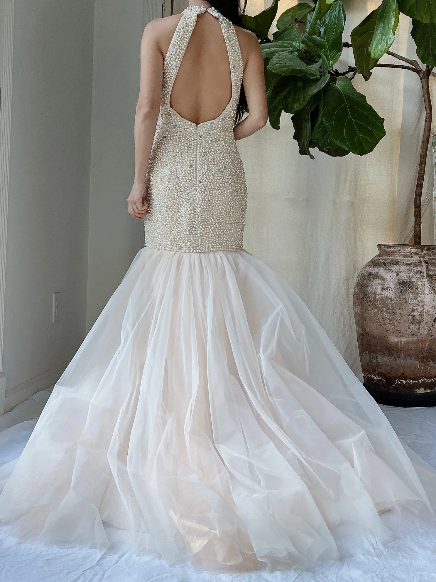 Vintage Pearl Beaded Mermaid Dress - M