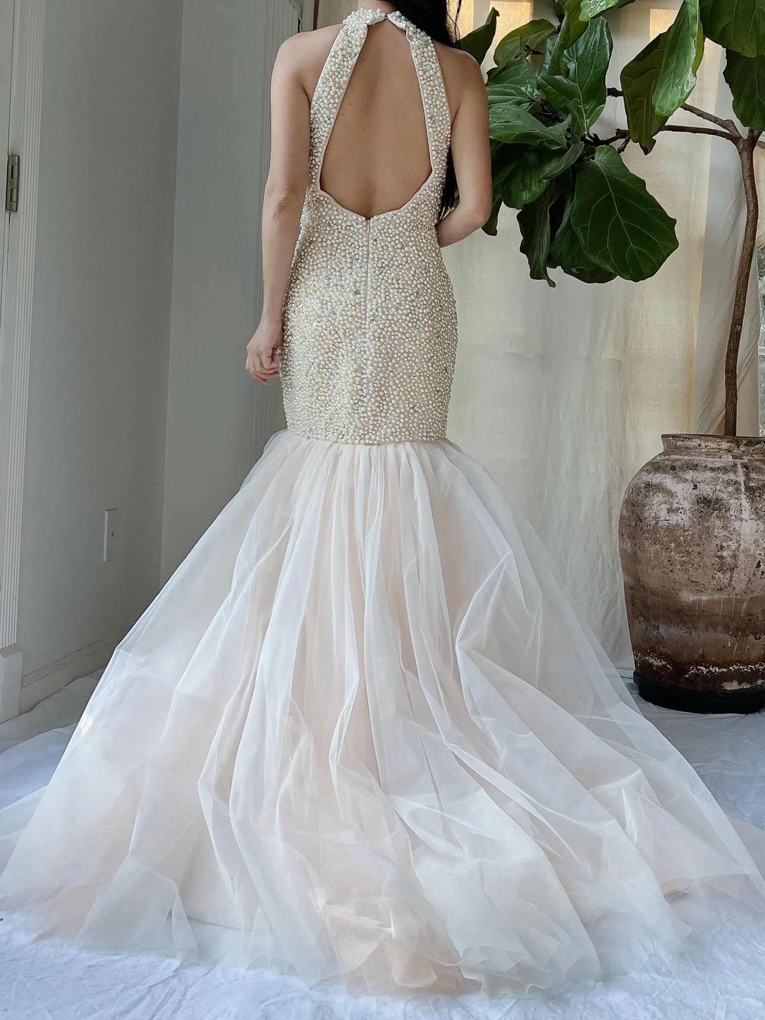 Vintage Pearl Beaded Mermaid Dress - M