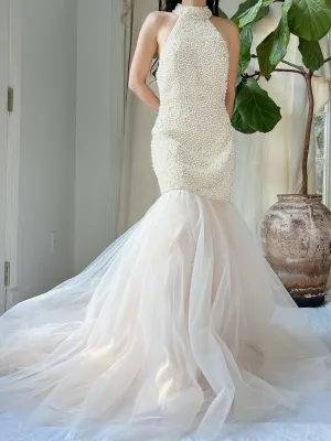 Vintage Pearl Beaded Mermaid Dress - M