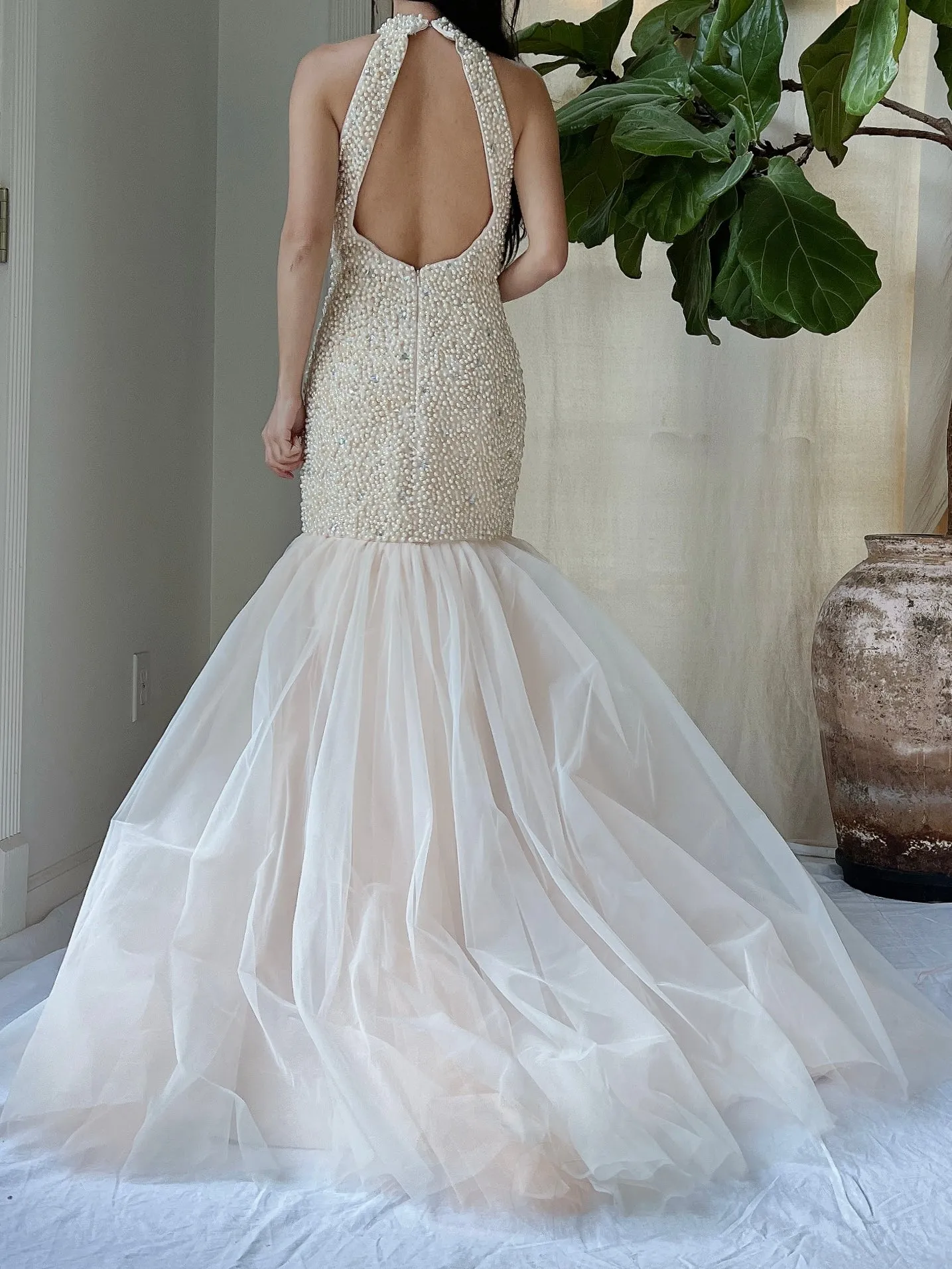 Vintage Pearl Beaded Mermaid Dress - M
