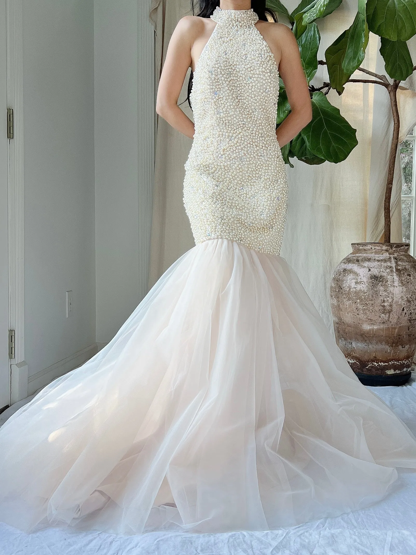Vintage Pearl Beaded Mermaid Dress - M