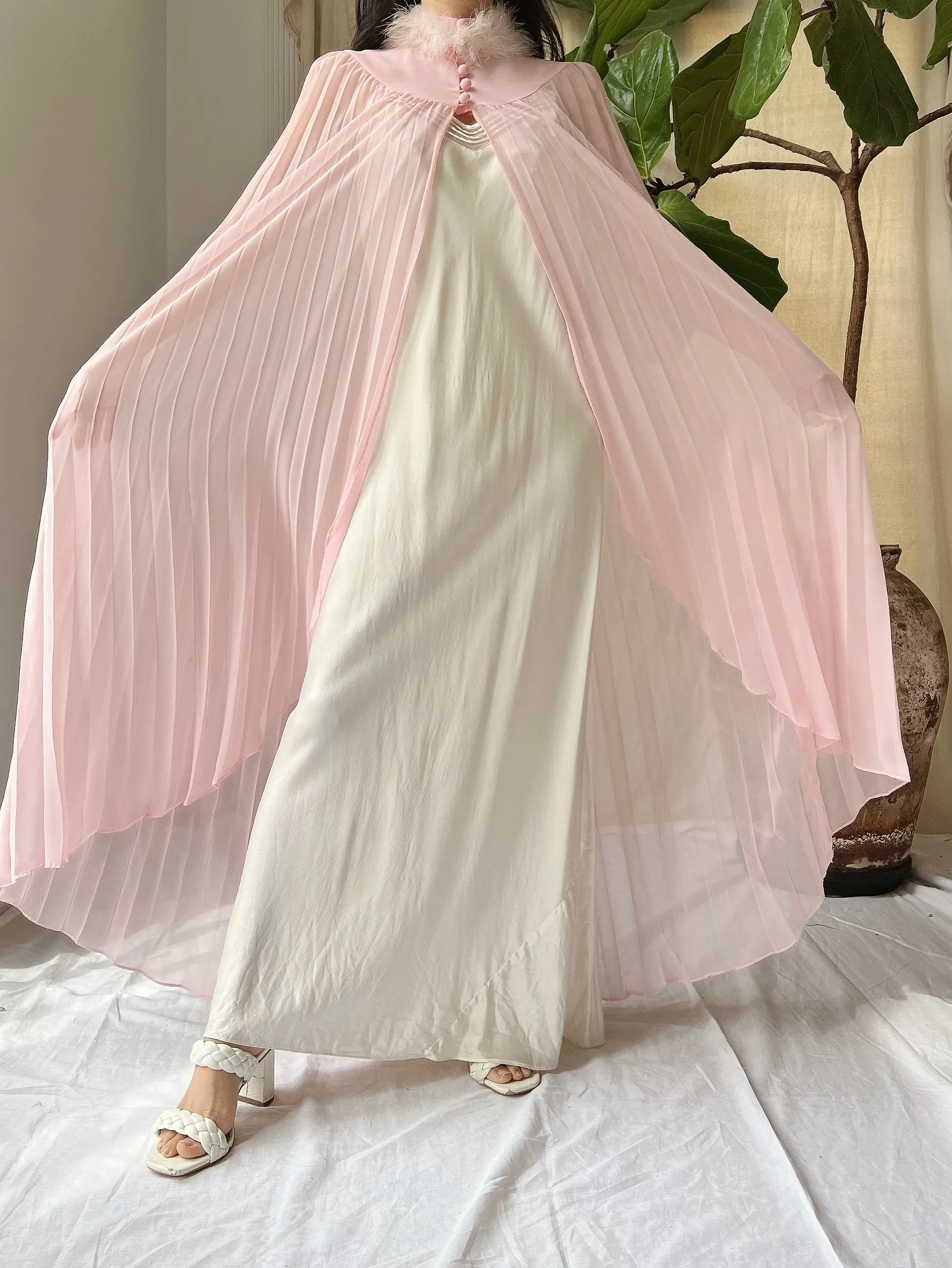 Vintage Pink Chiffon Cape - OSFM