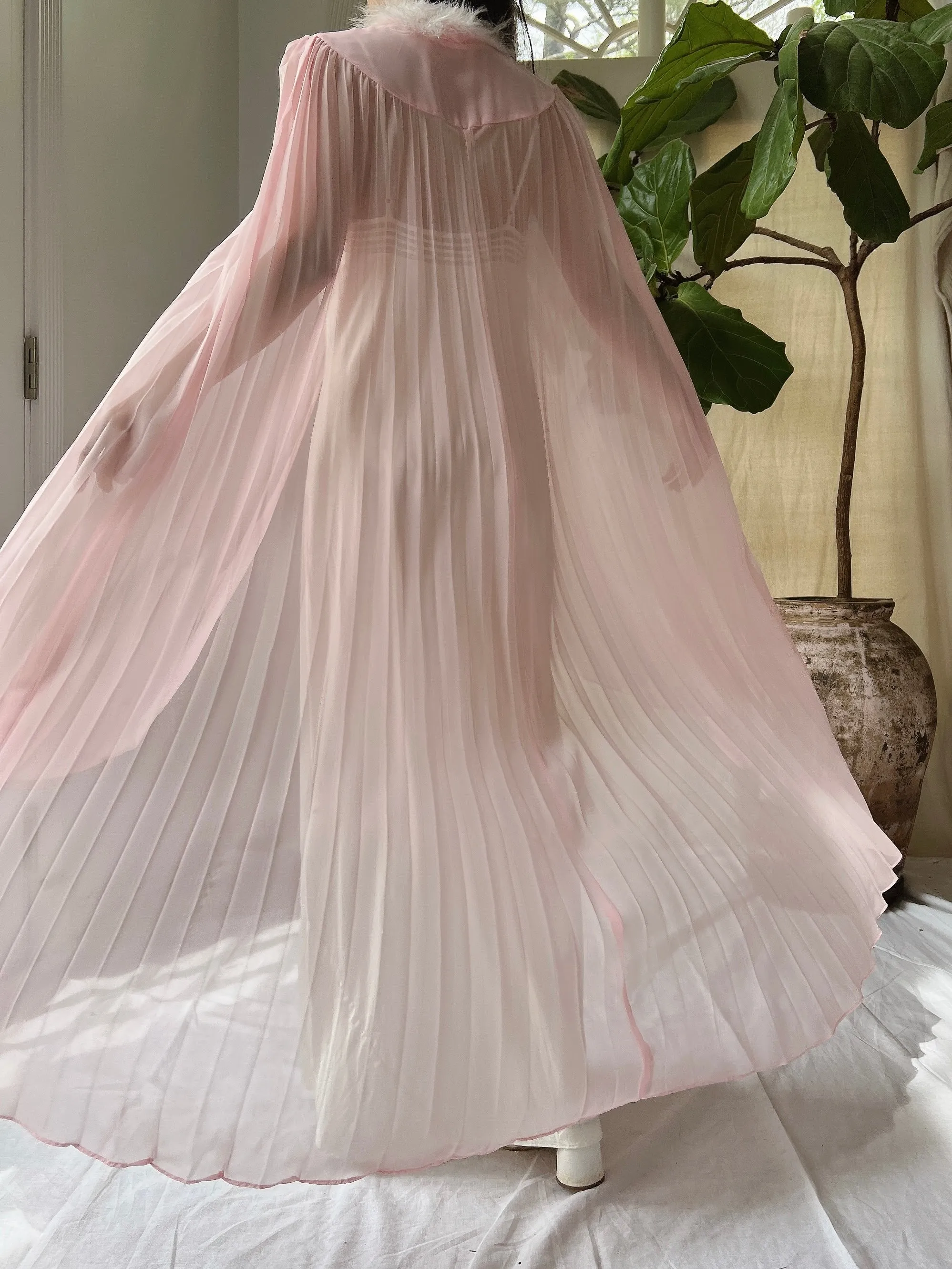 Vintage Pink Chiffon Cape - OSFM