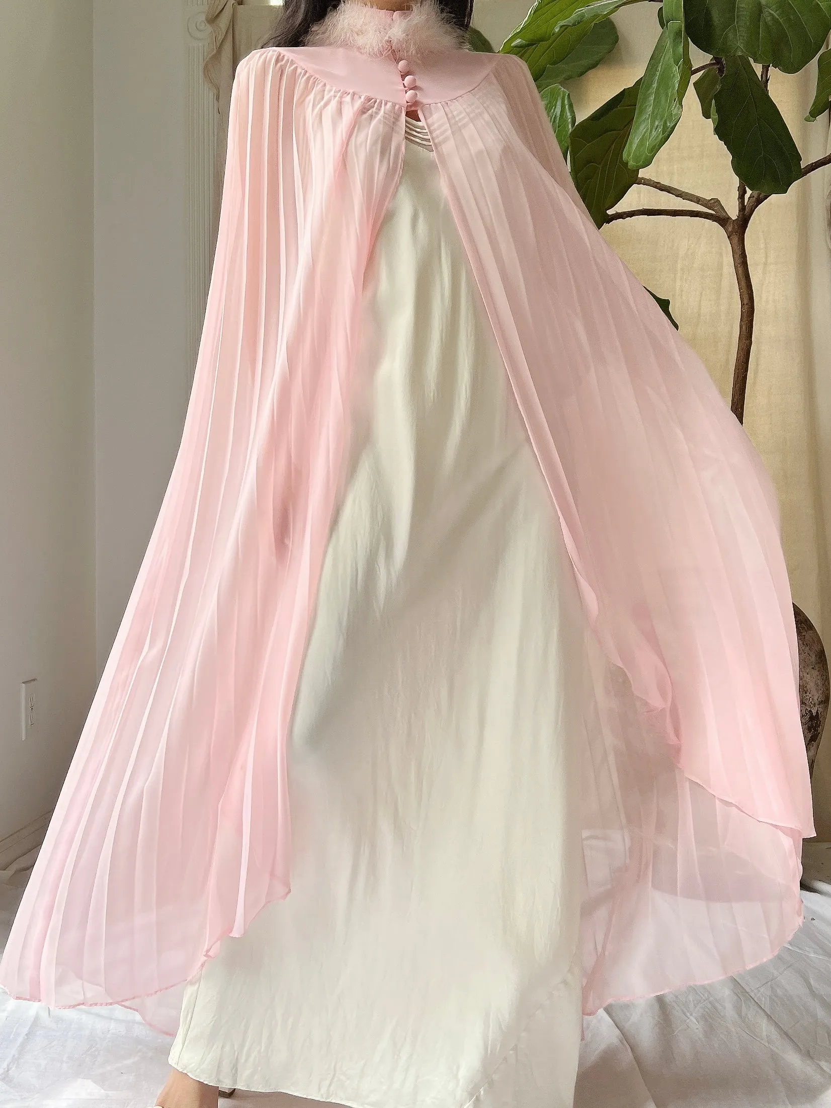 Vintage Pink Chiffon Cape - OSFM