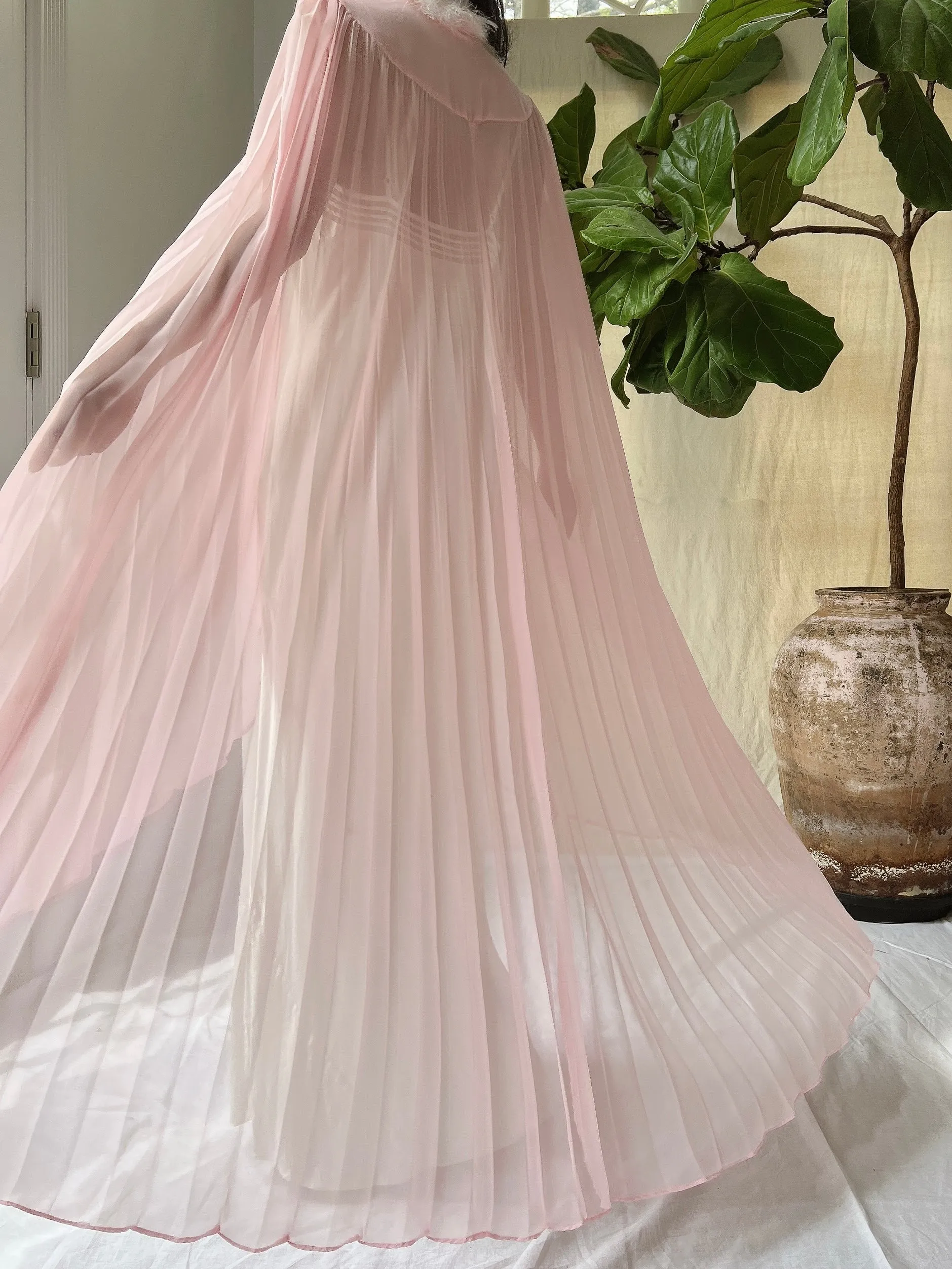 Vintage Pink Chiffon Cape - OSFM