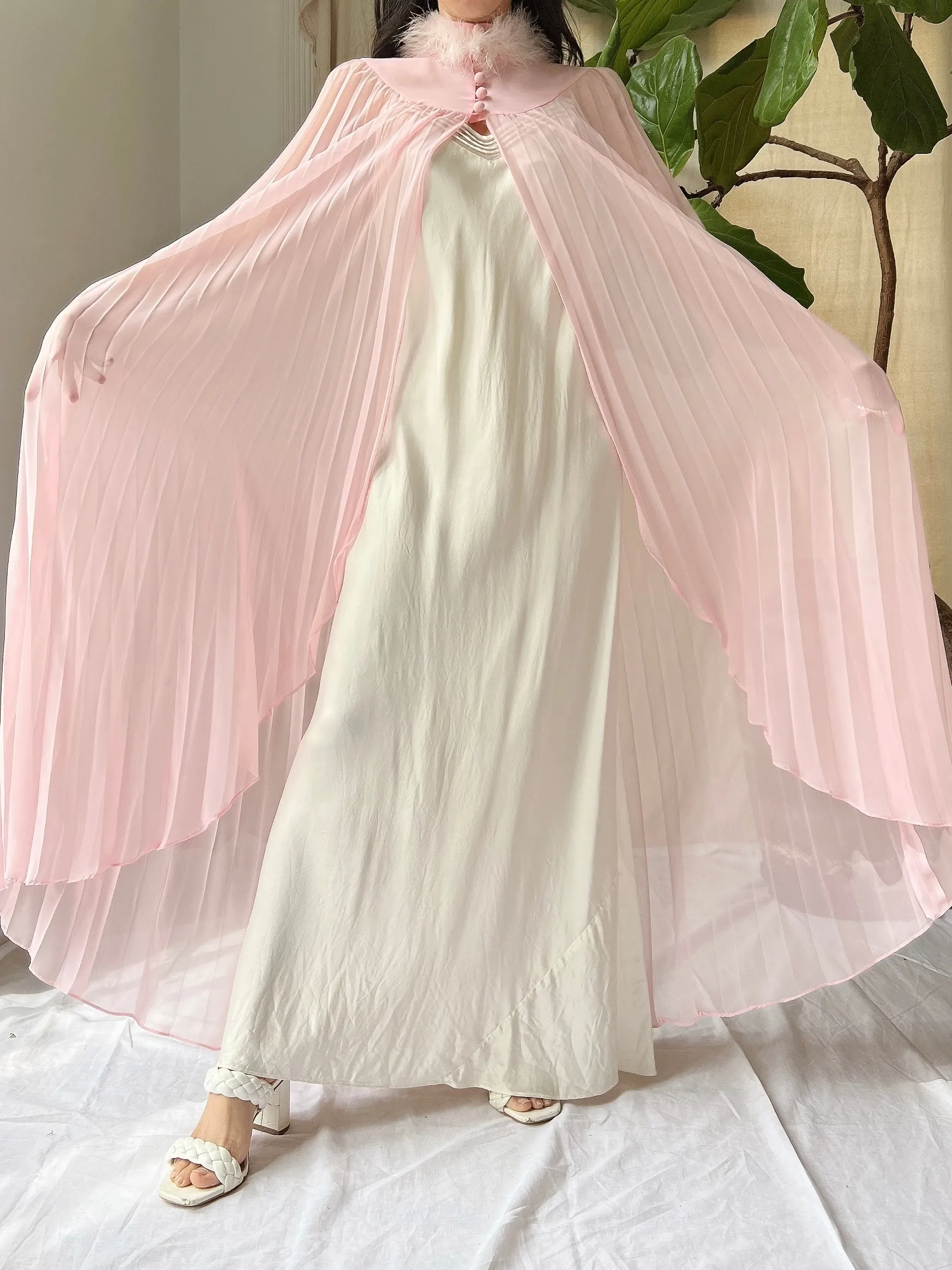 Vintage Pink Chiffon Cape - OSFM