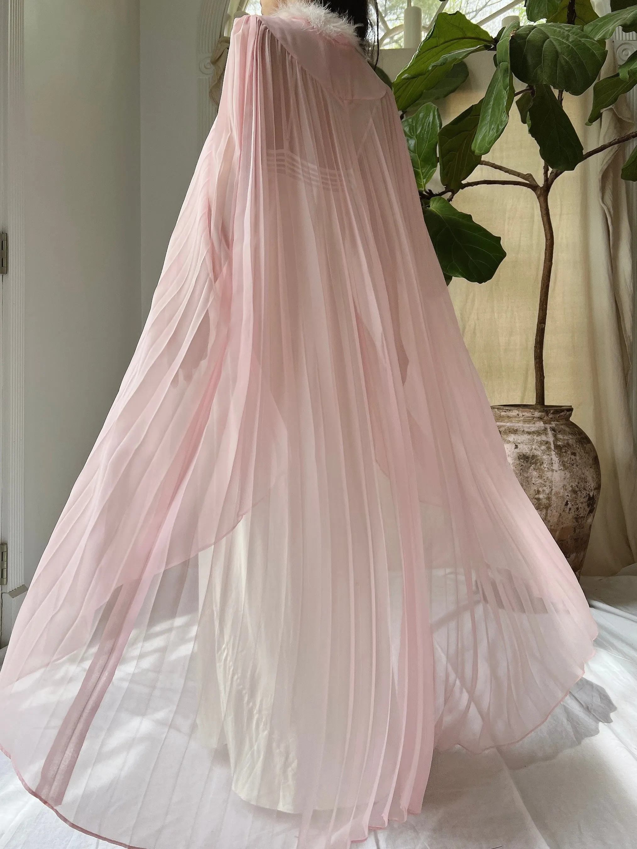 Vintage Pink Chiffon Cape - OSFM