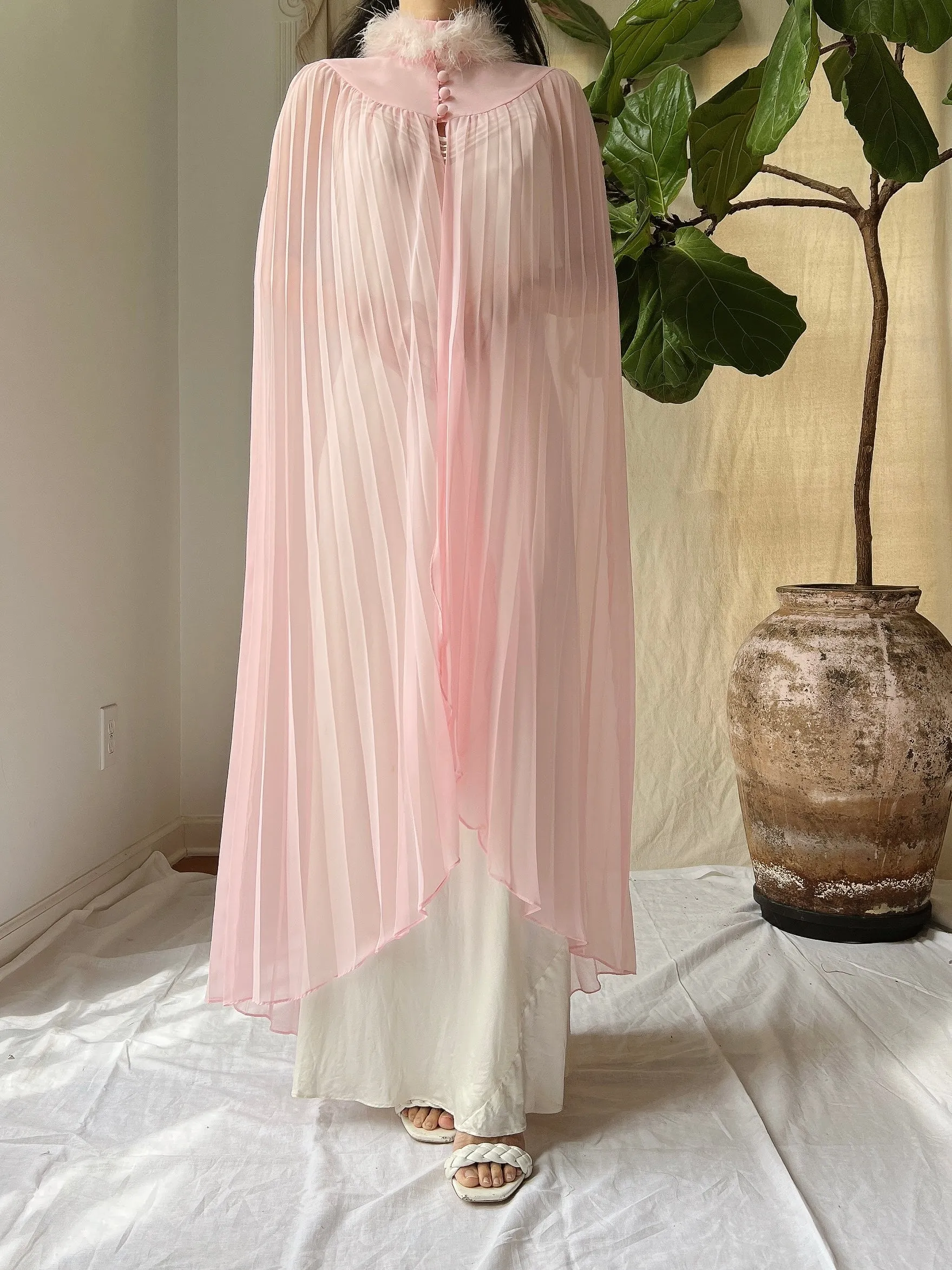 Vintage Pink Chiffon Cape - OSFM