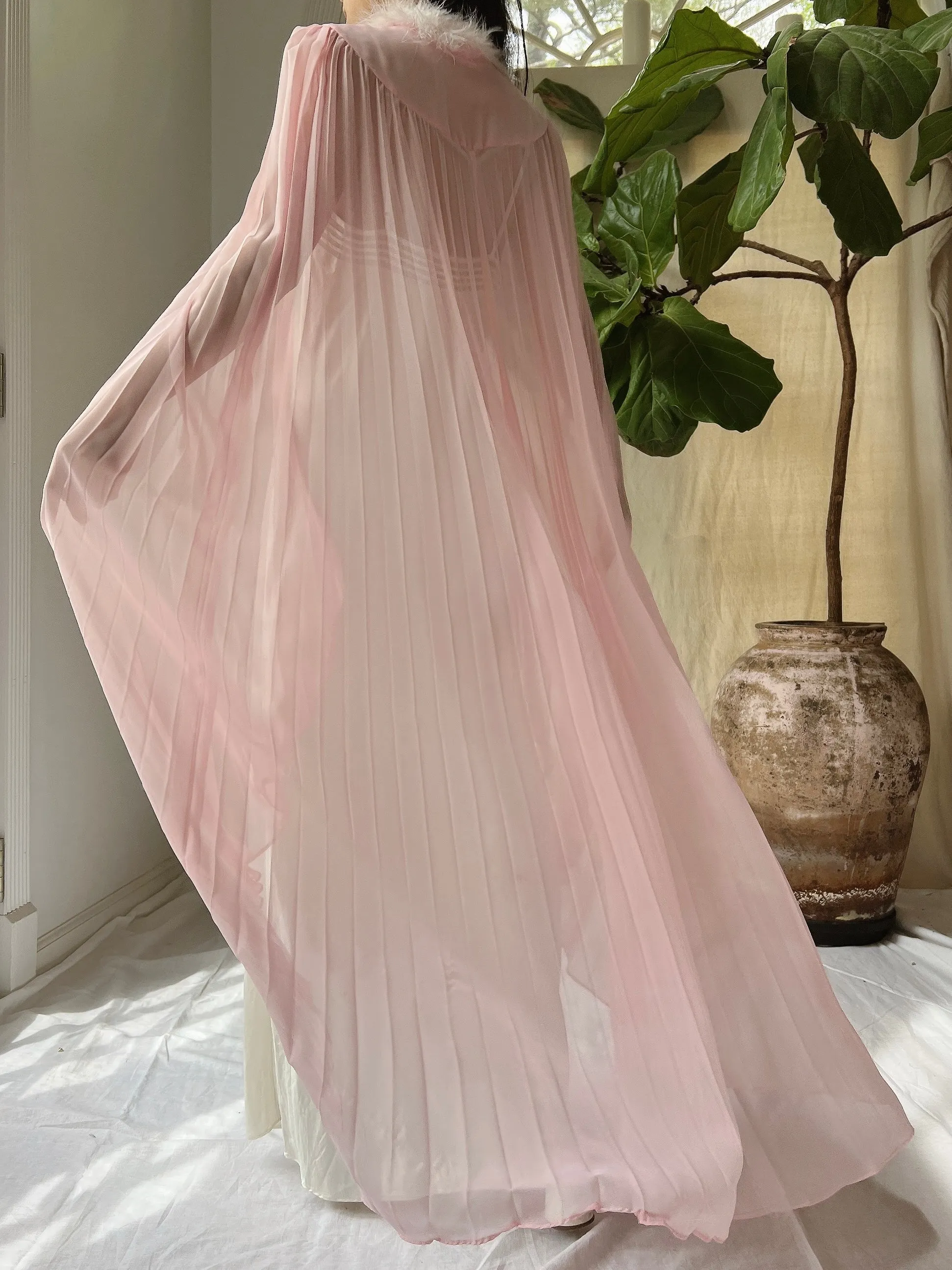Vintage Pink Chiffon Cape - OSFM