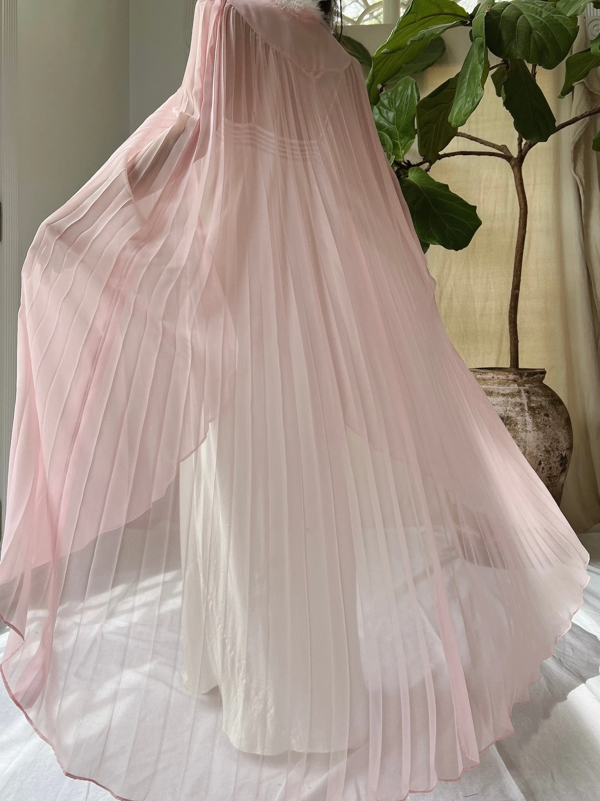 Vintage Pink Chiffon Cape - OSFM