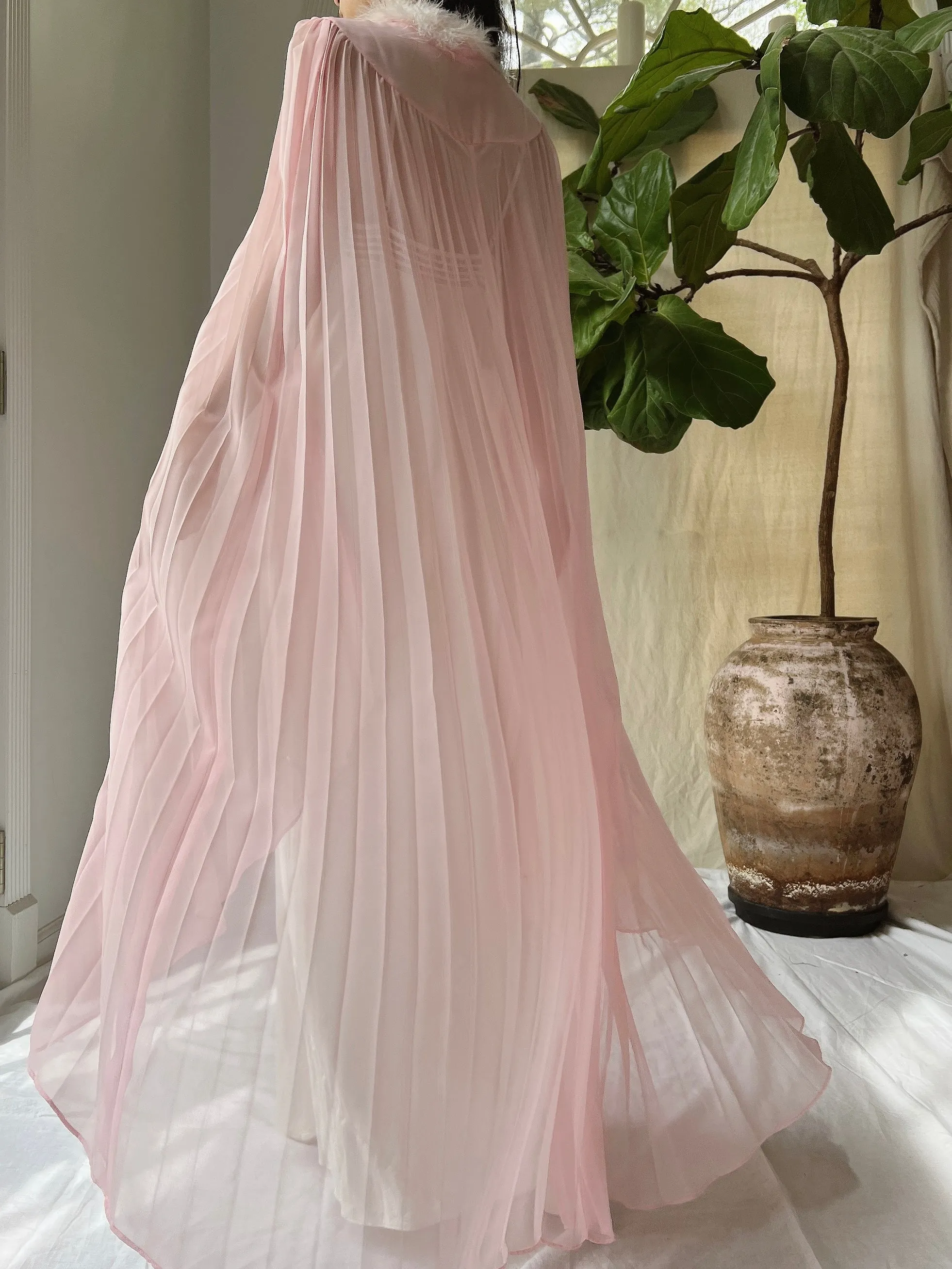 Vintage Pink Chiffon Cape - OSFM