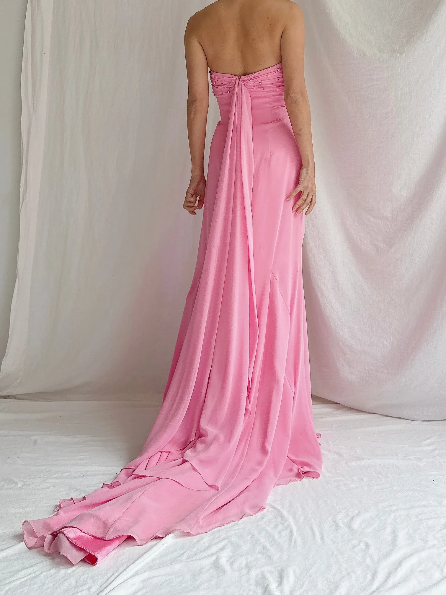 Vintage Pink/Sherbet Chiffon Gown - M