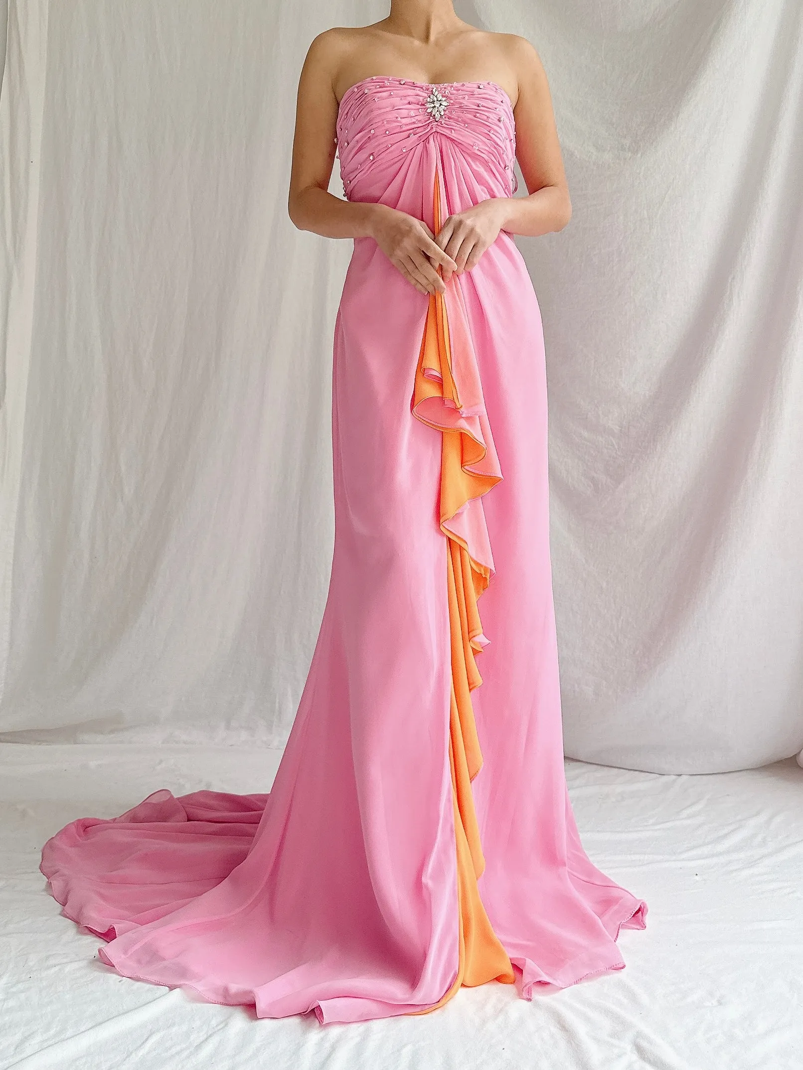 Vintage Pink/Sherbet Chiffon Gown - M