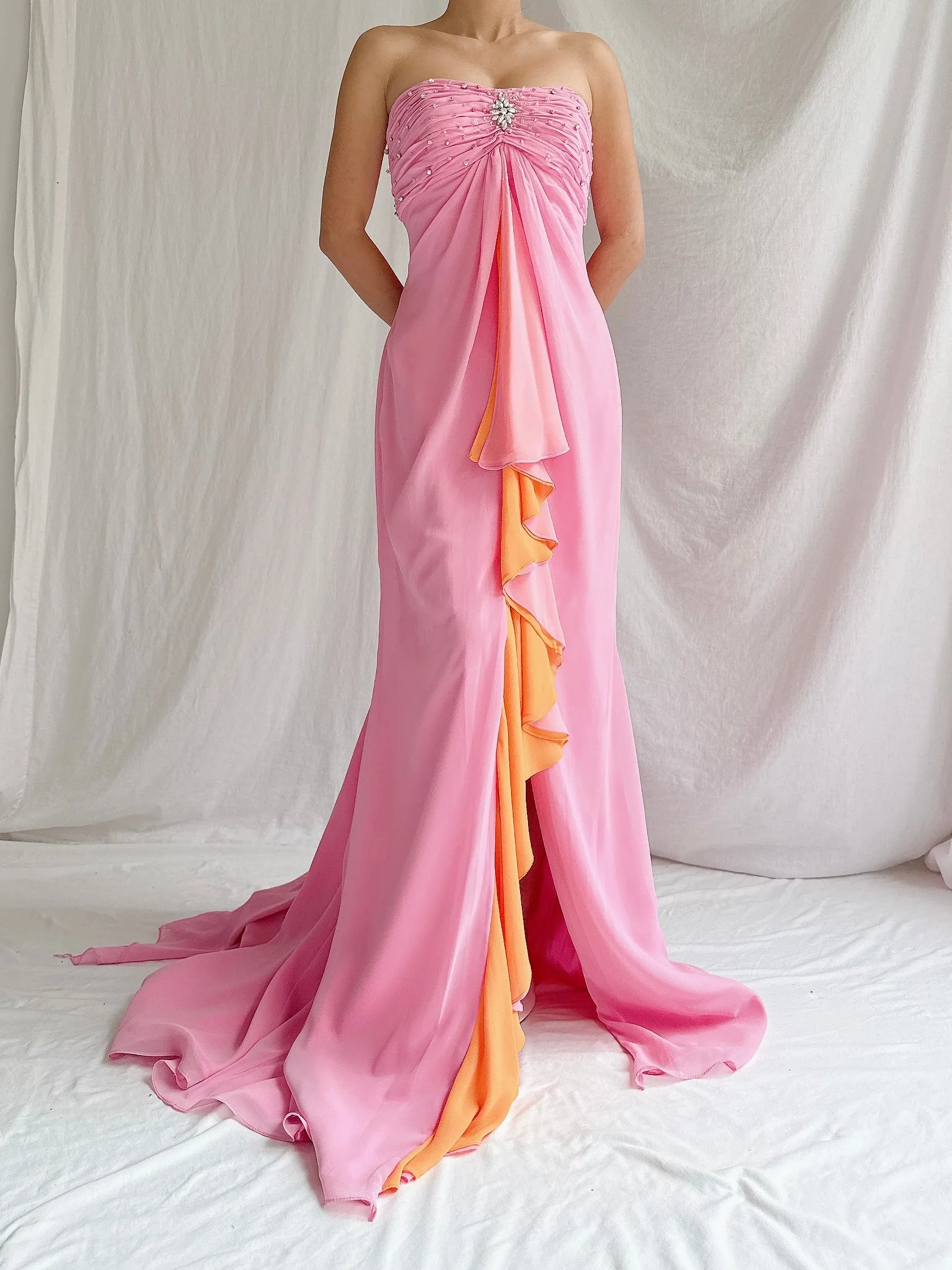 Vintage Pink/Sherbet Chiffon Gown - M