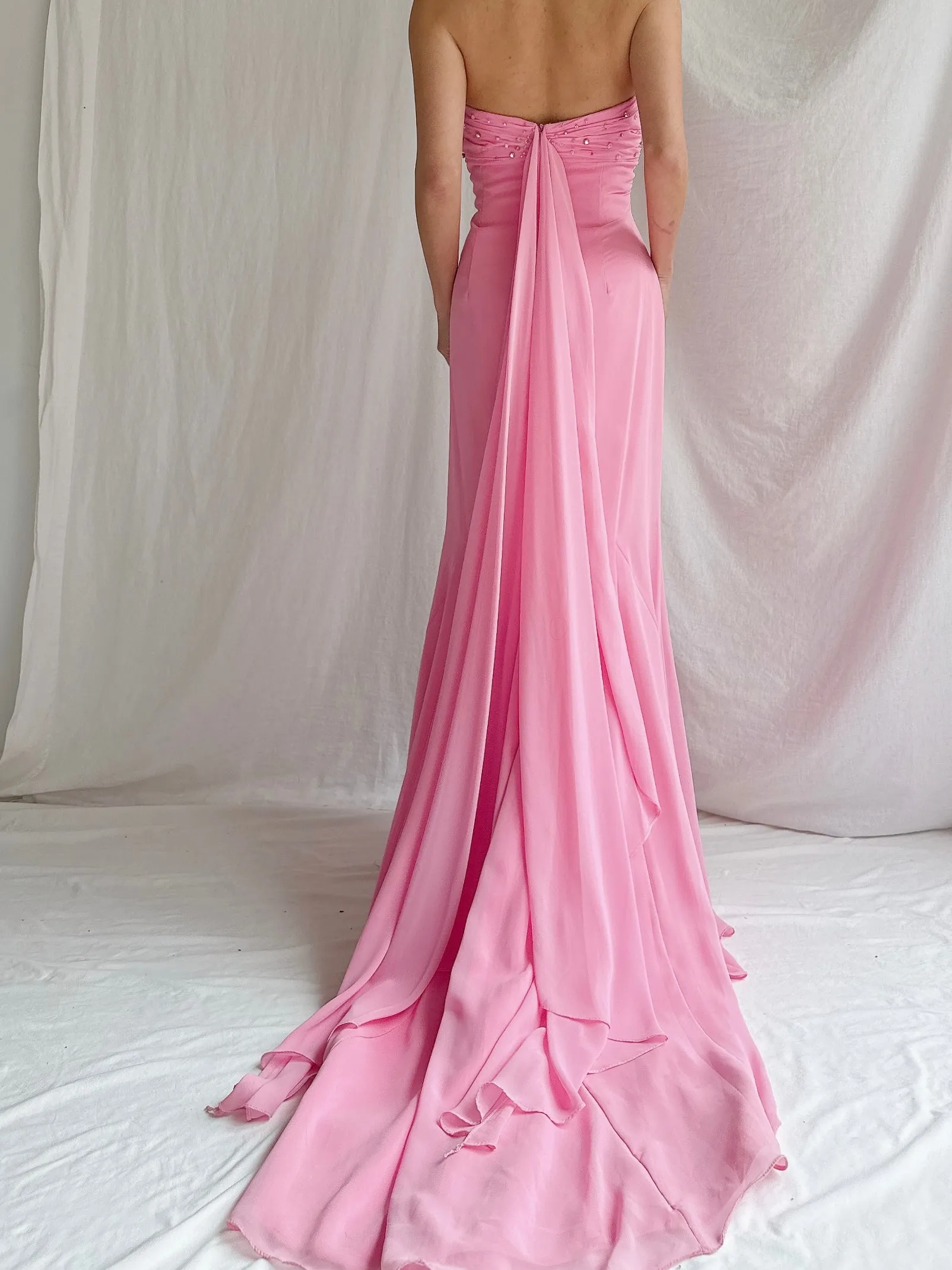 Vintage Pink/Sherbet Chiffon Gown - M
