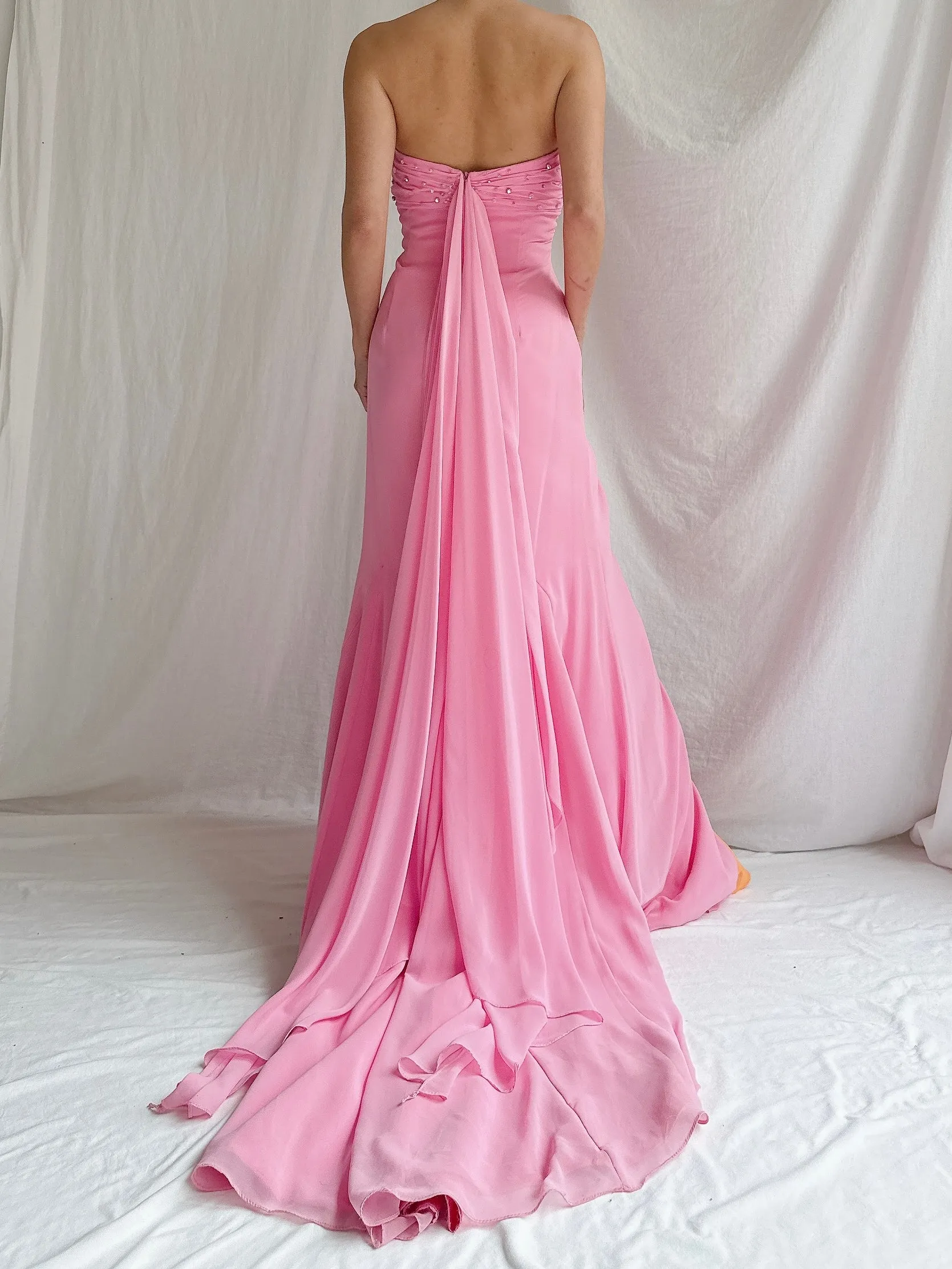 Vintage Pink/Sherbet Chiffon Gown - M