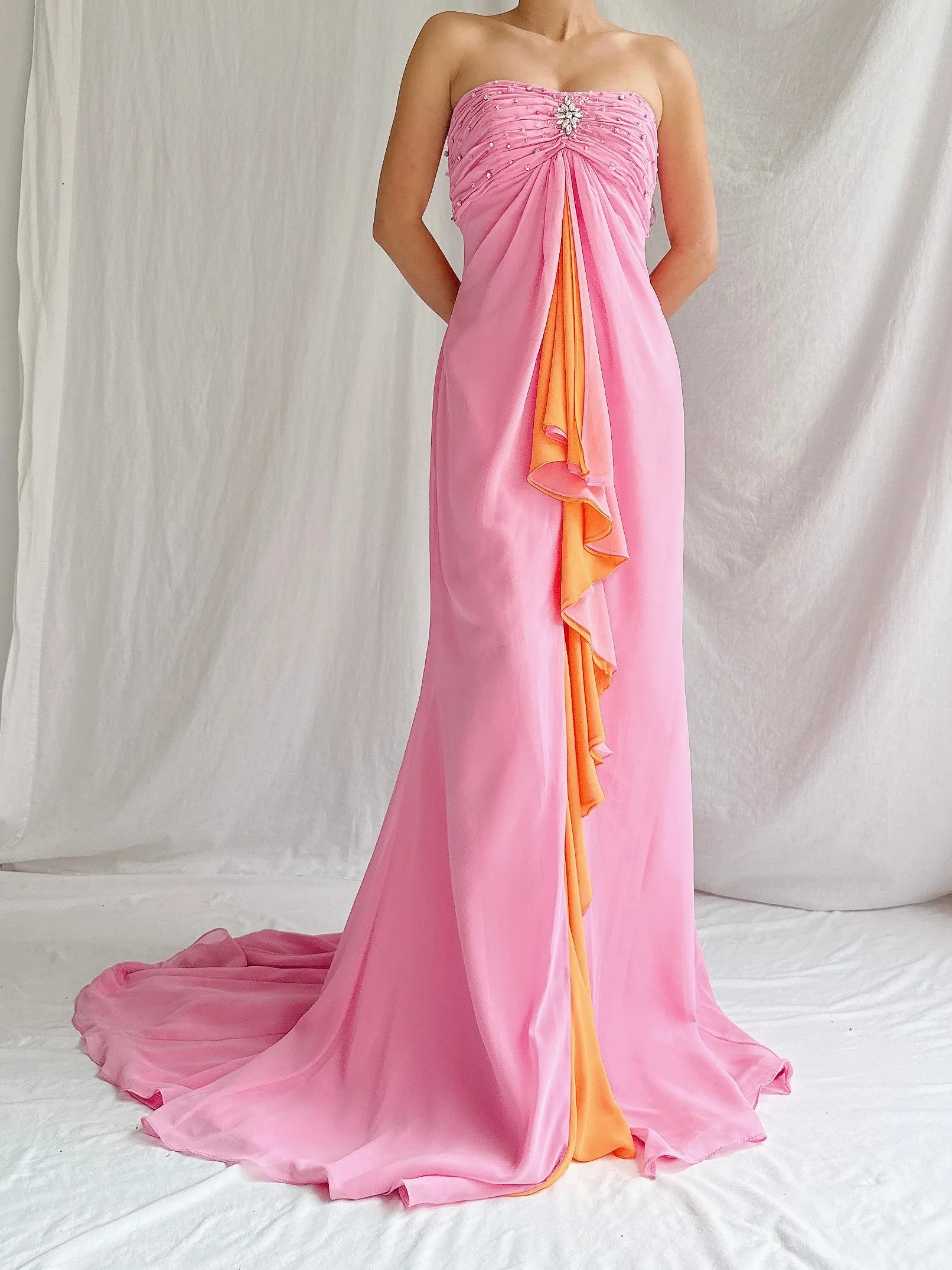 Vintage Pink/Sherbet Chiffon Gown - M