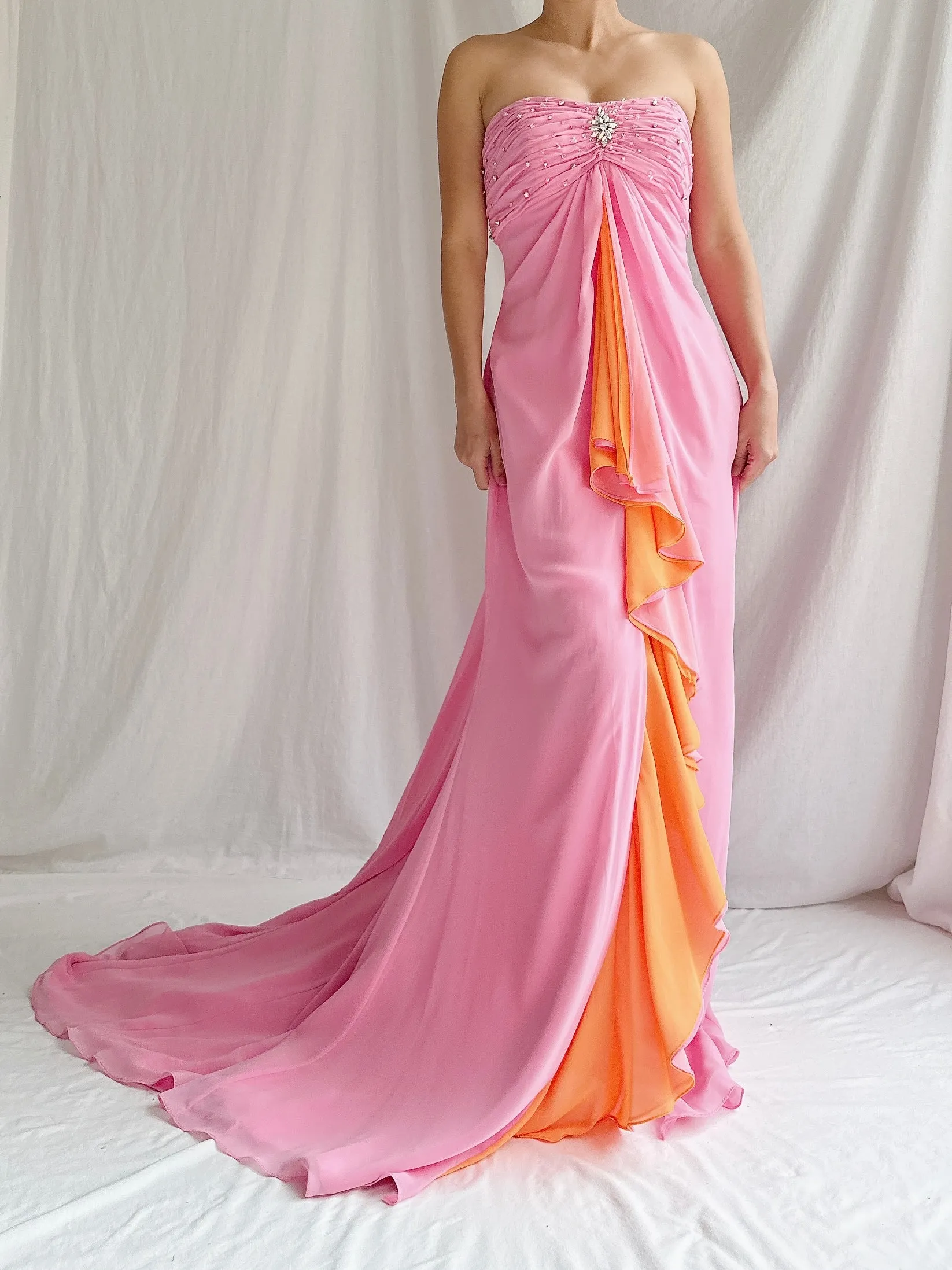 Vintage Pink/Sherbet Chiffon Gown - M