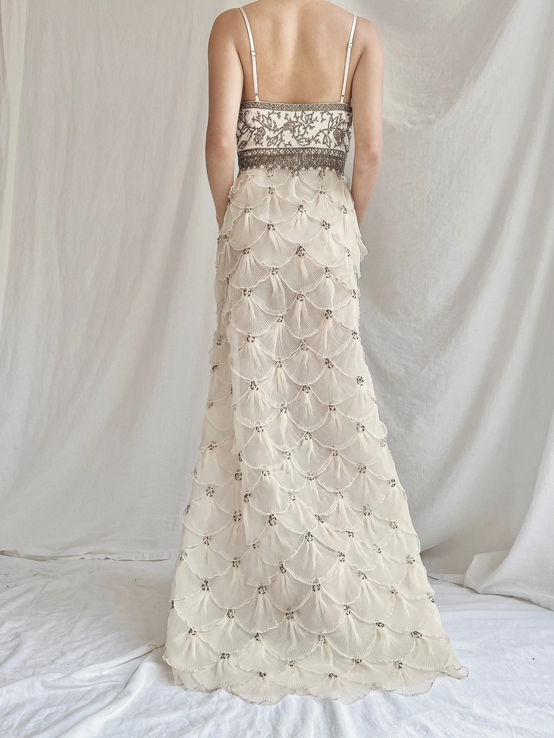 Vintage Pleated Petal Beaded Bodice Dress - S (US 4/6)