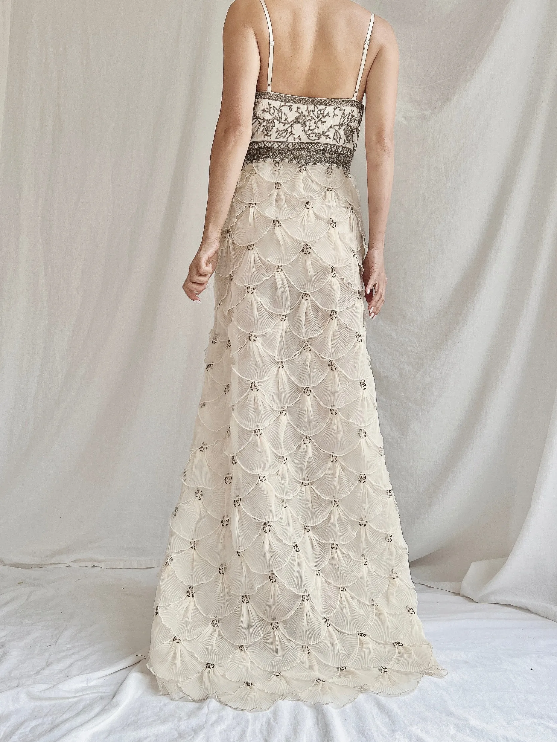 Vintage Pleated Petal Beaded Bodice Dress - S (US 4/6)