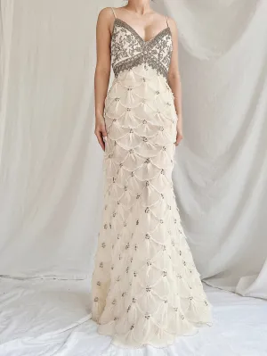 Vintage Pleated Petal Beaded Bodice Dress - S (US 4/6)