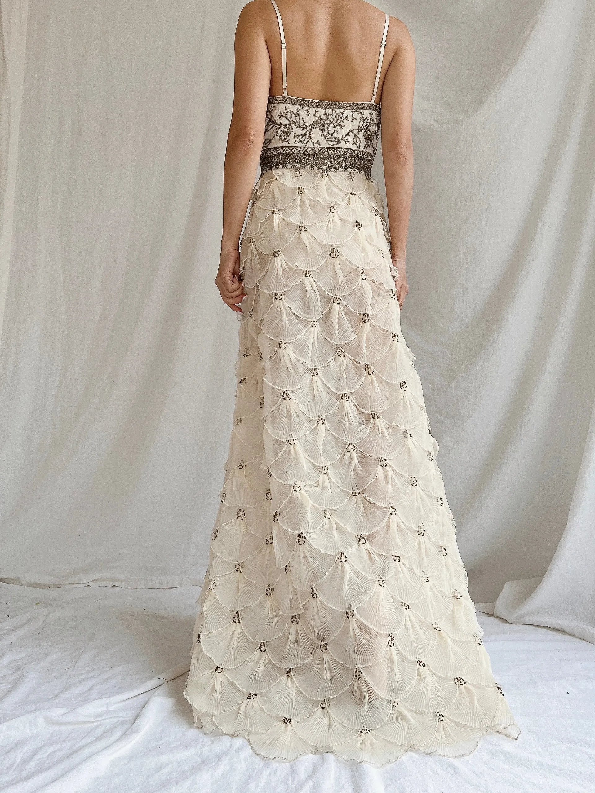 Vintage Pleated Petal Beaded Bodice Dress - S (US 4/6)